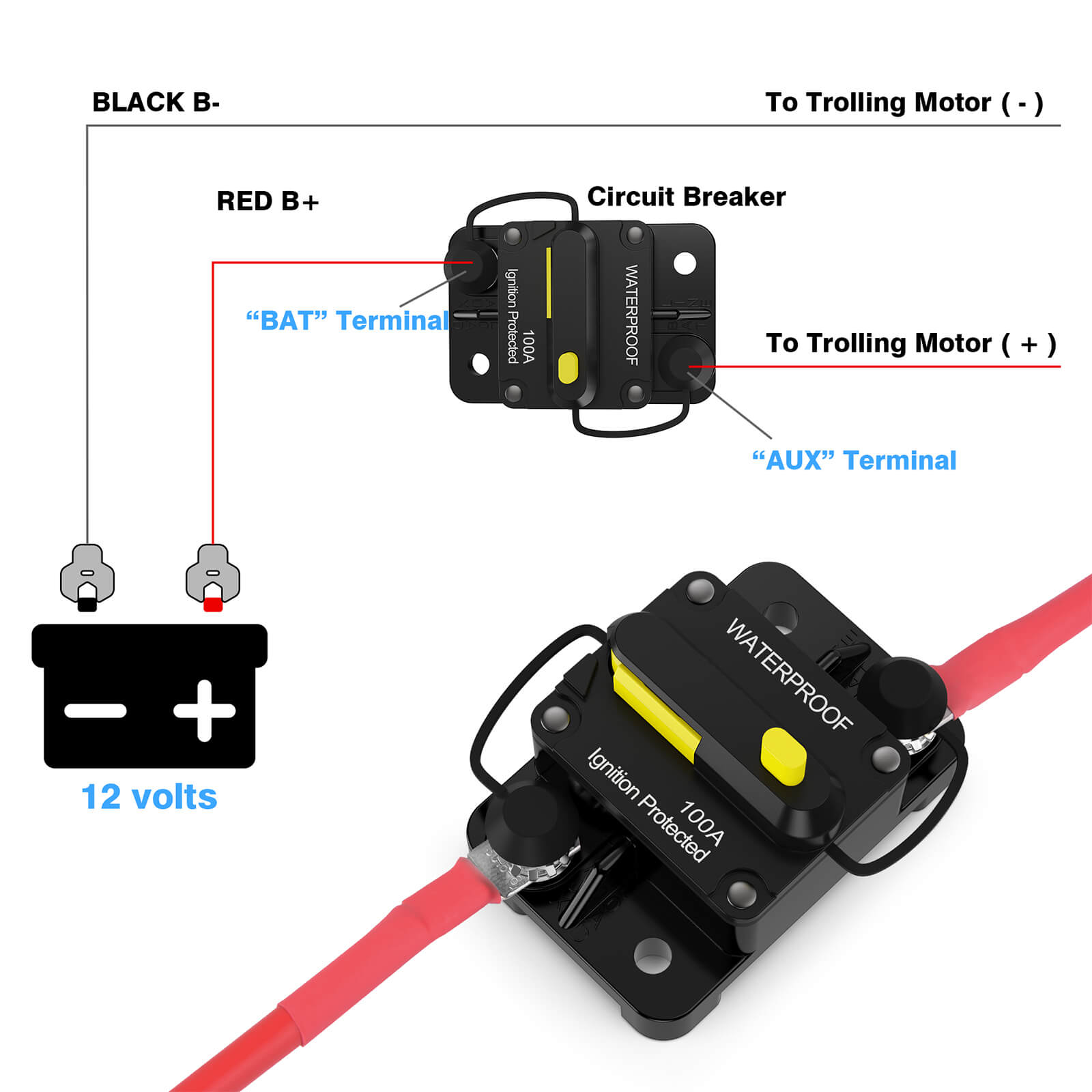 60/80/100/200 Amp Circuit Breaker with Manual Reset Switch, Waterproof Protective Cover