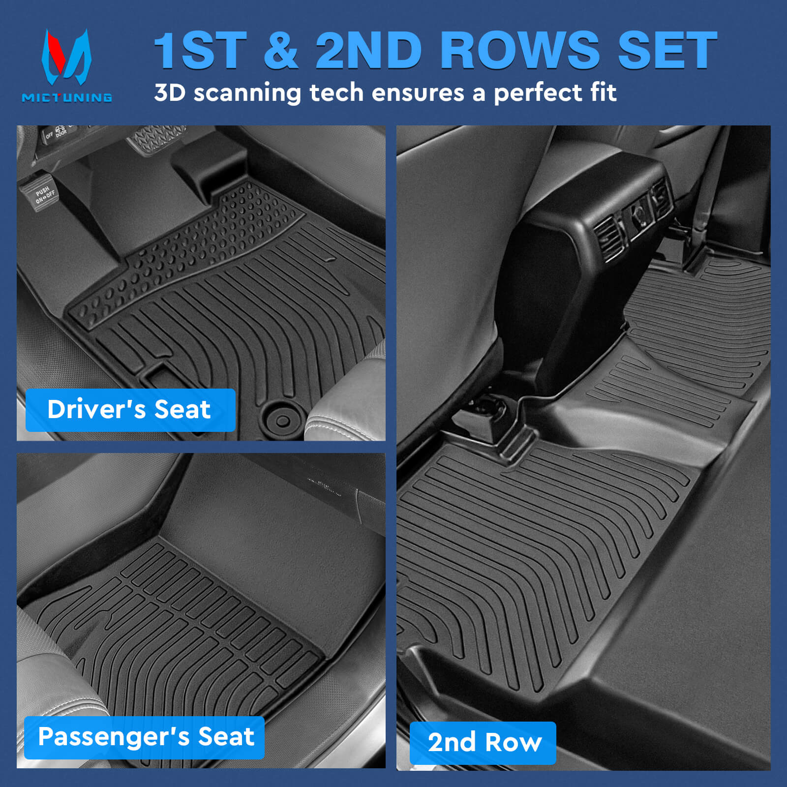 For Toyota Tundra 2014-2021 CrewMax Cab Floor Mats, 1st & 2nd Row Car Mats, Custom Fit TPE All Weather Car Liners