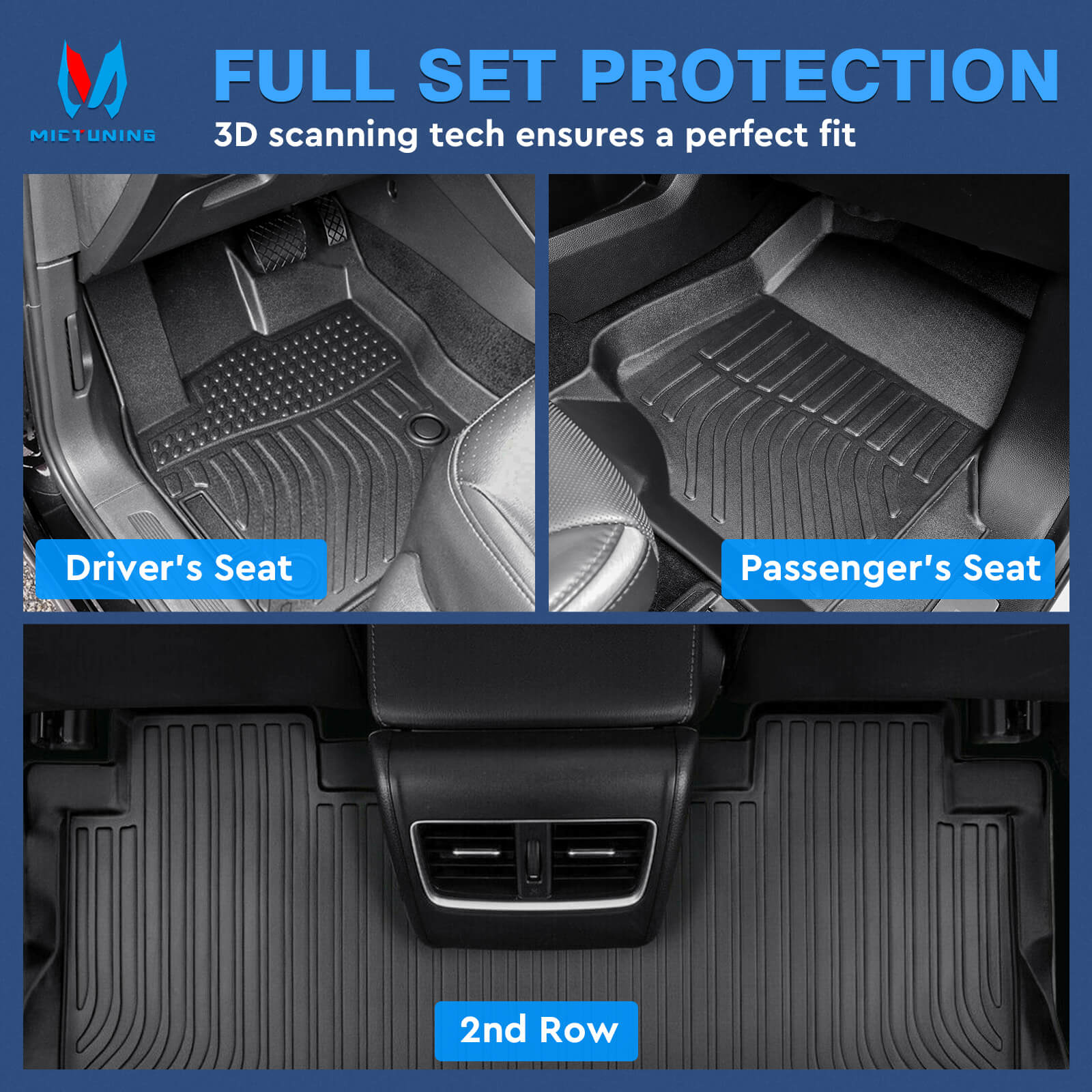 For Ford F-150 SuperCrew Cab 2015-2022 Floor Mats, 1st & 2nd Row Liner Set, Custom Fit TPE All Weather Car Liners