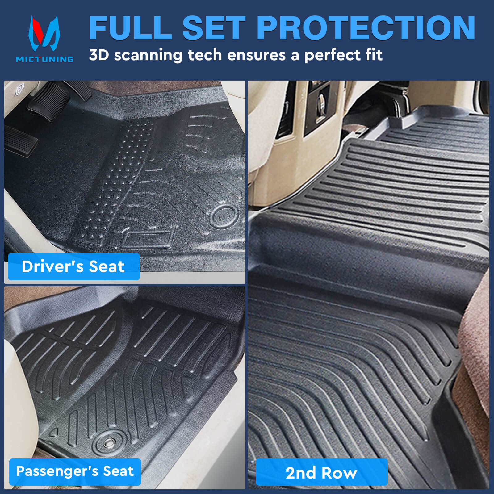 For Dodge Ram 1500/2500/3500 Crew Cab 2013-2018 Floor Mats, 1st & 2nd Row Liner Set, Custom Fit TPE All Weather Car Liners