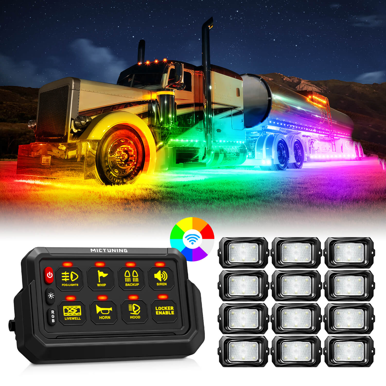 Wireless RGB Switch Panel P1s-AC Bundle with C2 RGB+IC LED Rock Lights Kit