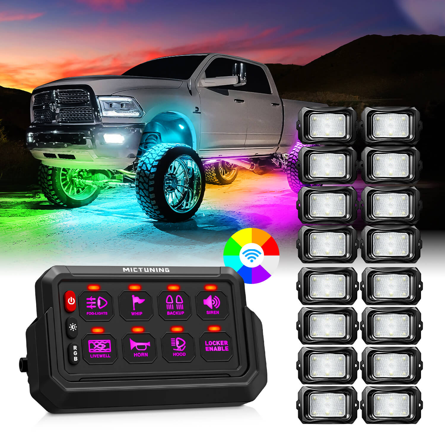 Wireless RGB Switch Panel P1s-AC Bundle with C2 RGB+IC LED Rock Lights Kit