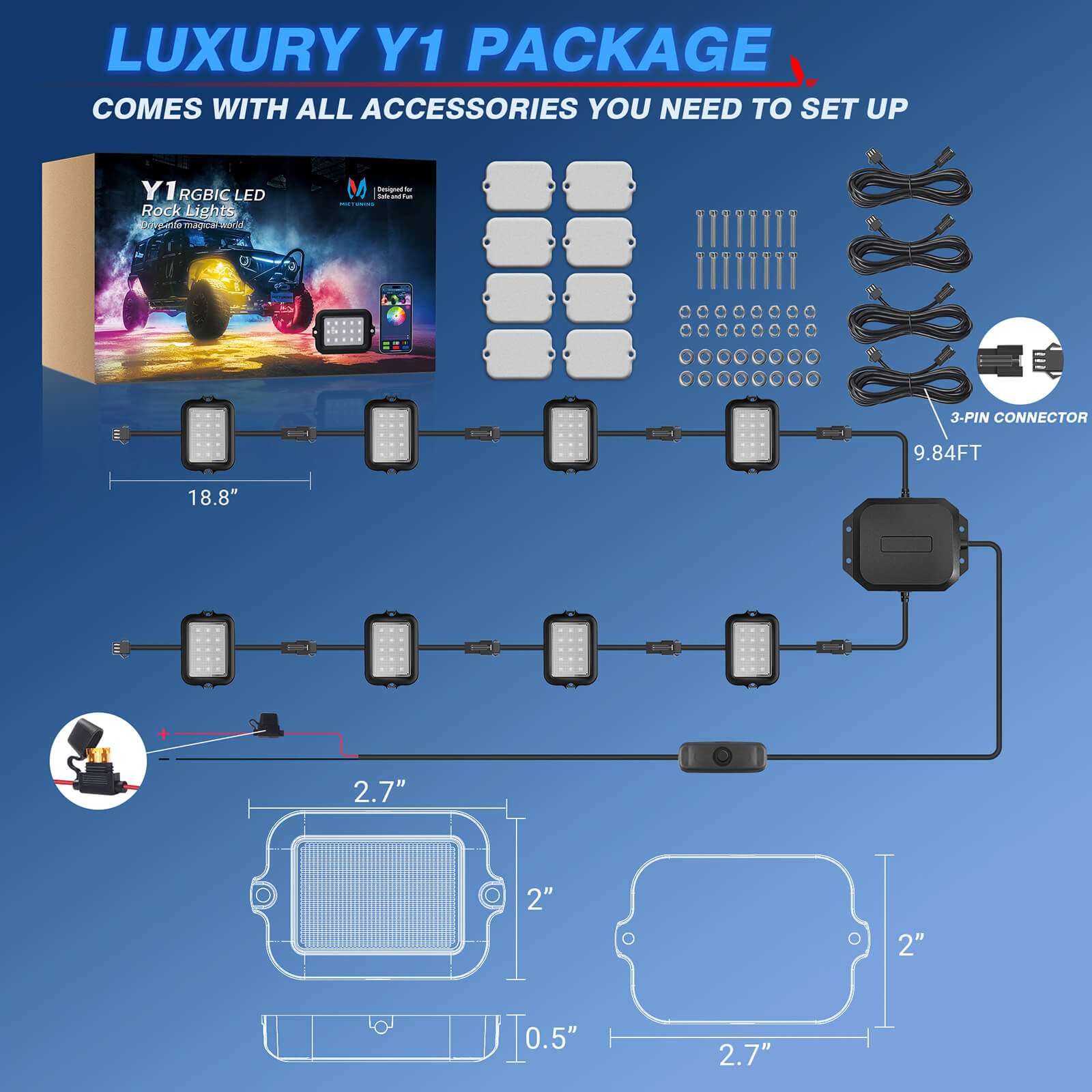 Y1 RGB+IC Dream Color LED Rock Lights Kit, 8-24 Pods Underglow Lights for Trucks with Chasing Effect