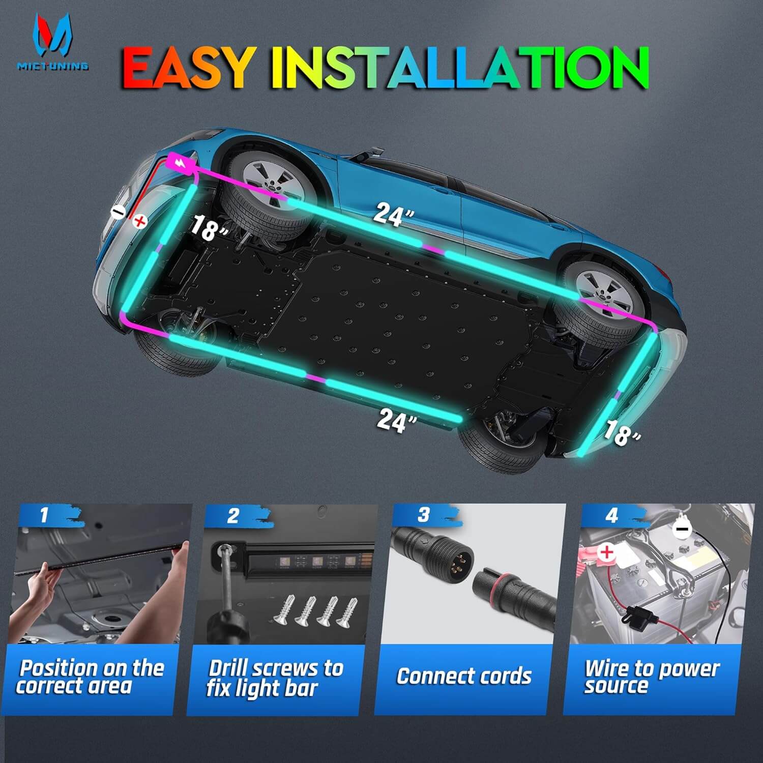 N8 RGBW LED Car Underglow Light Kit Bundle with C2 RGBW LED Rock Lights