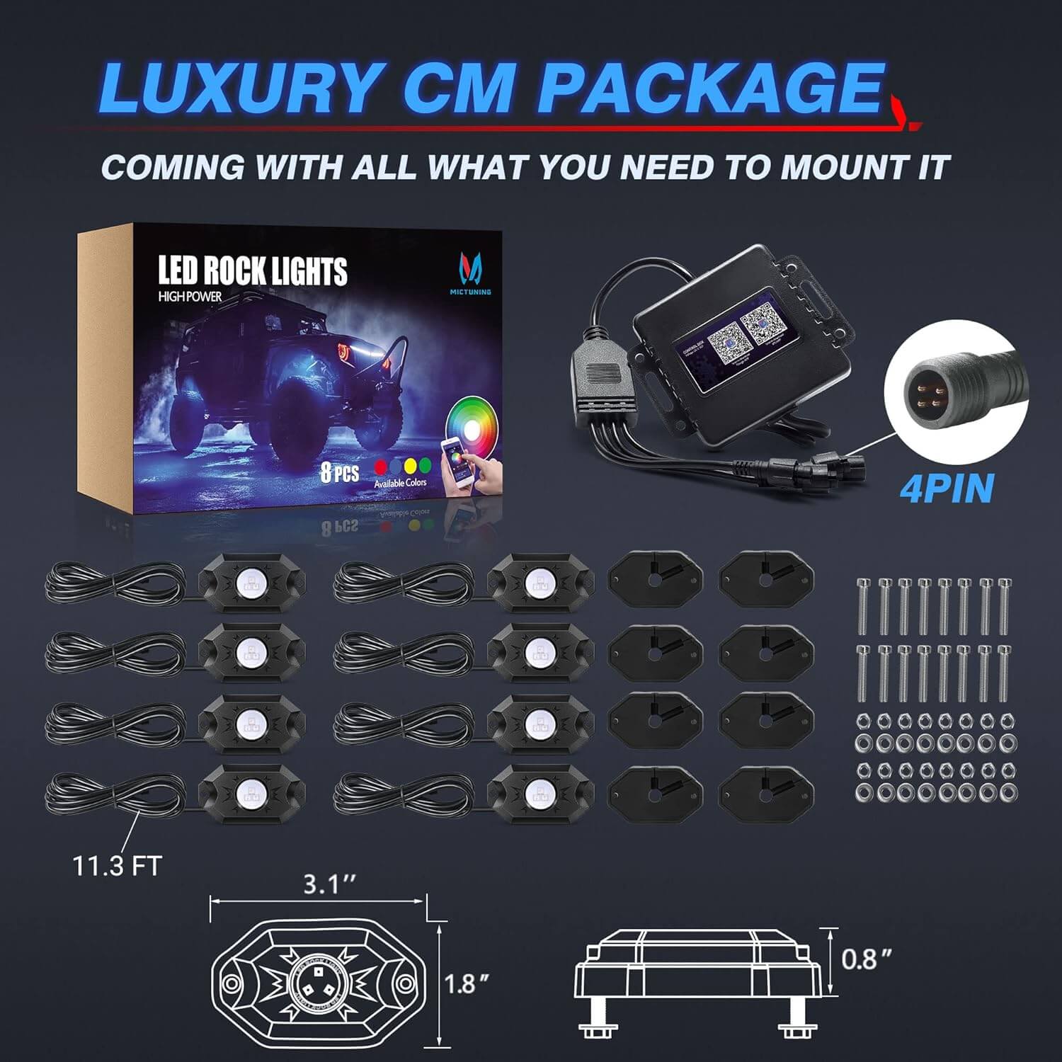 2024 Upgraded CM RGB LED Rock Lights Kits 4-12 Pods, 2nd-Gen RGB LED Rock Lights