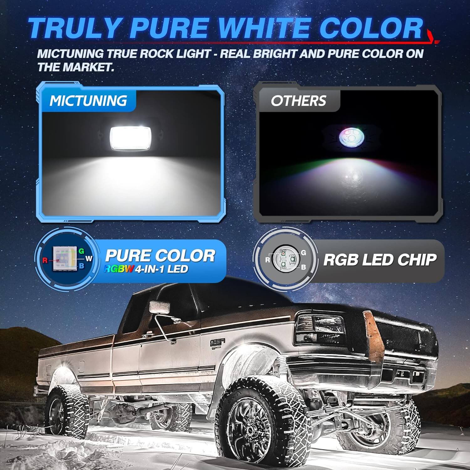 Q1 RGBW LED Rock Lights - 4 Pods Multicolor Neon LED Light Kit