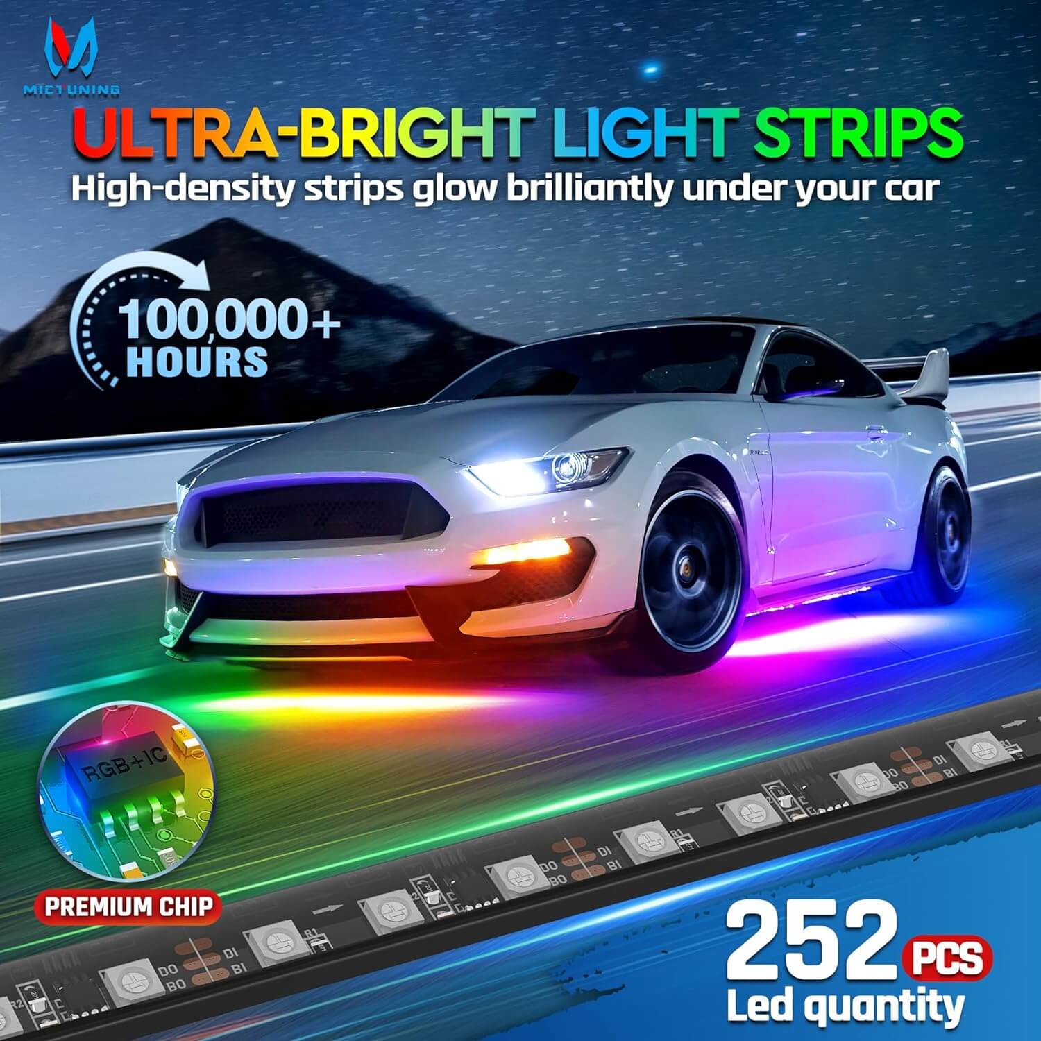 N3 RGB+IC Car Underglow Light Strip Kit Bundle with V1 RGB + IC Wheel Ring Lights