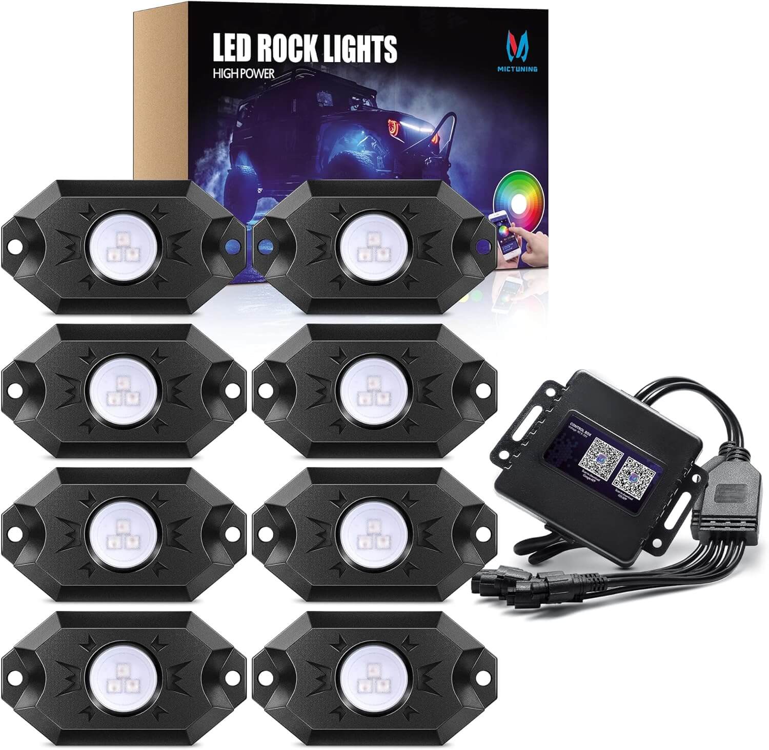 2024 Upgraded CM RGB LED Rock Lights Kits 4-12 Pods, 2nd-Gen RGB LED Rock Lights