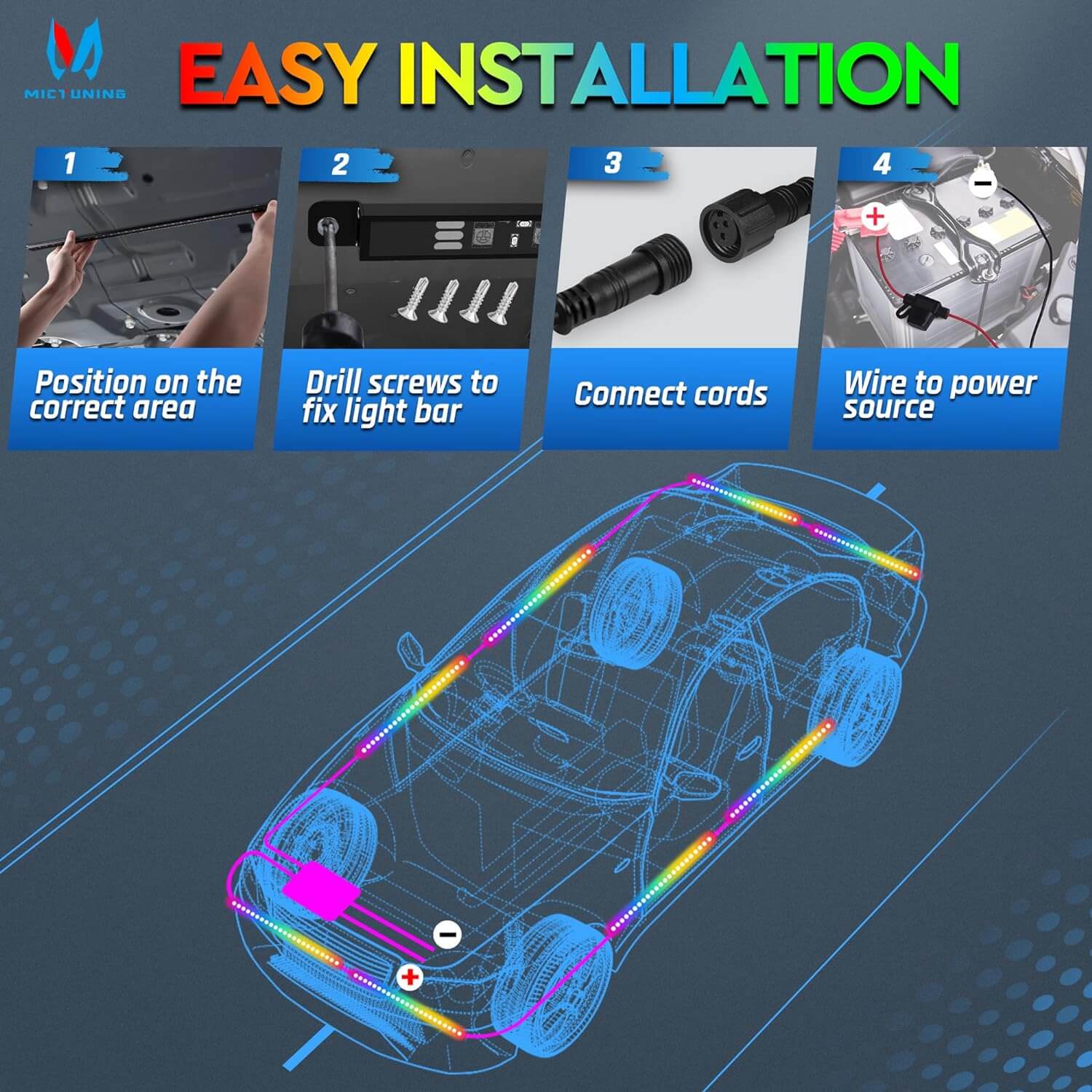 N8 RGB+IC LED Car Underglow Light Kit Bundle with C2 RGB+IC LED Rock Lights Kit 8-16 Pods