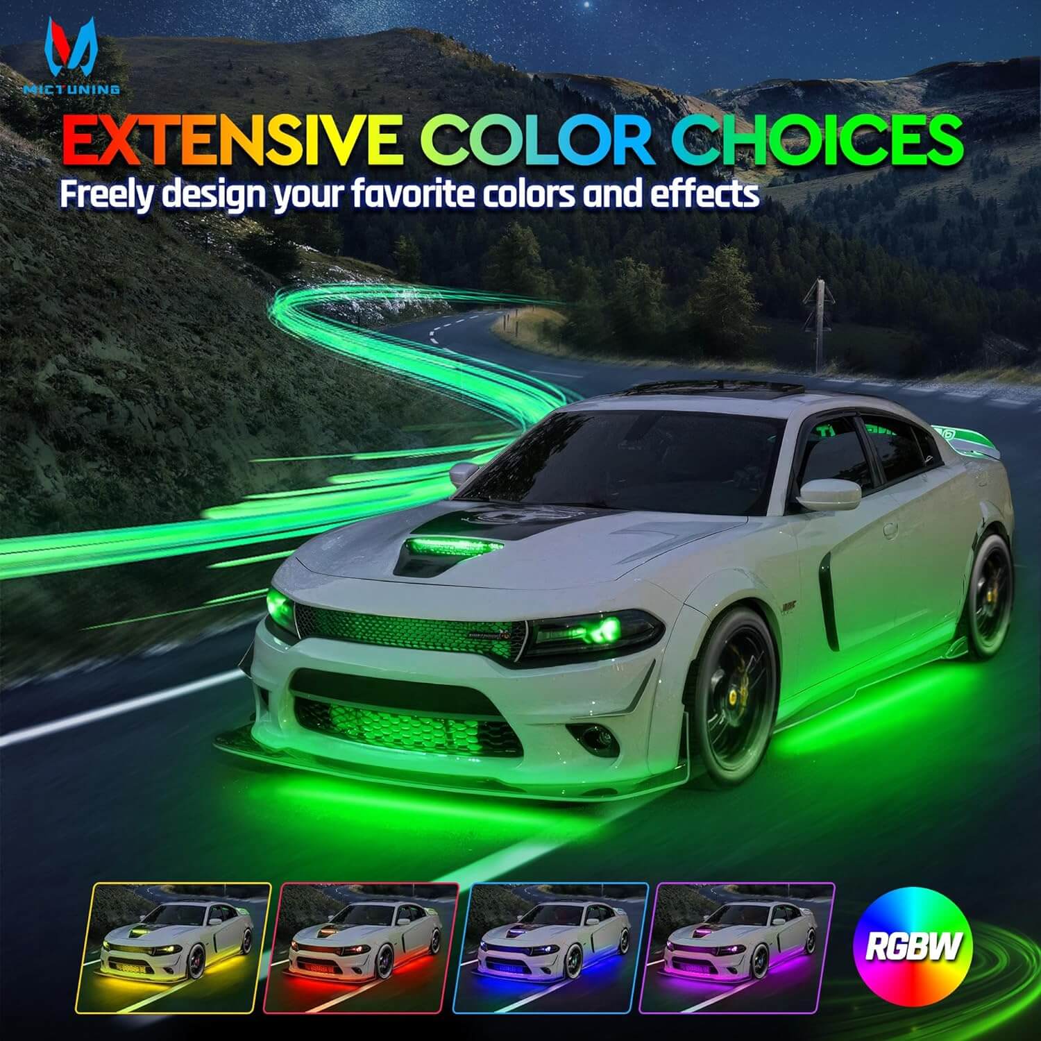 N8 RGBW/RGB+IC Car Underglow Light Kit Bundle with Bluetooth 8/12 Gang RGB Switch Panel P1s