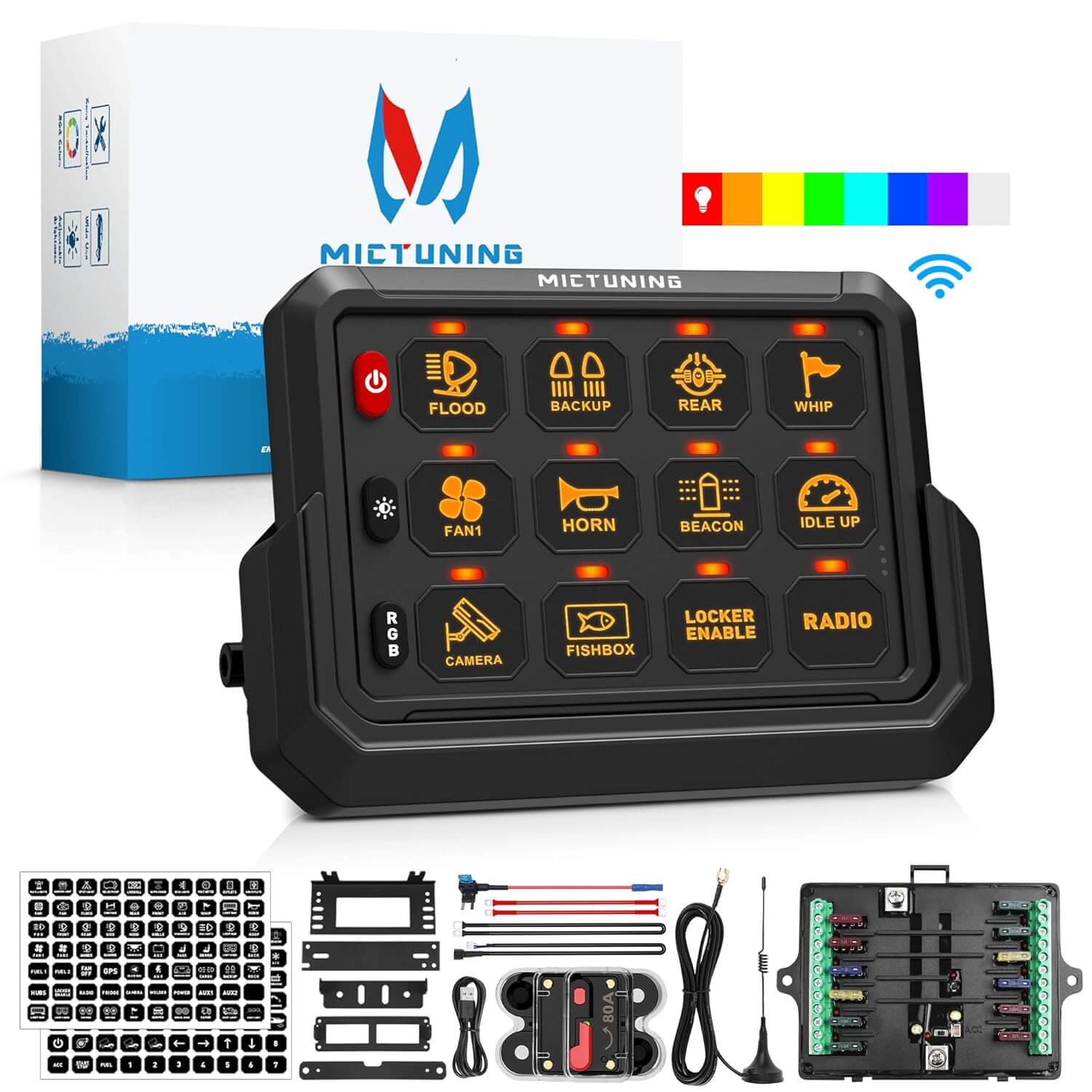 N8 RGBW/RGB+IC Car Underglow Light Kit Bundle with Wireless 8/12 Gang RGB Switch Panel P1s-AC