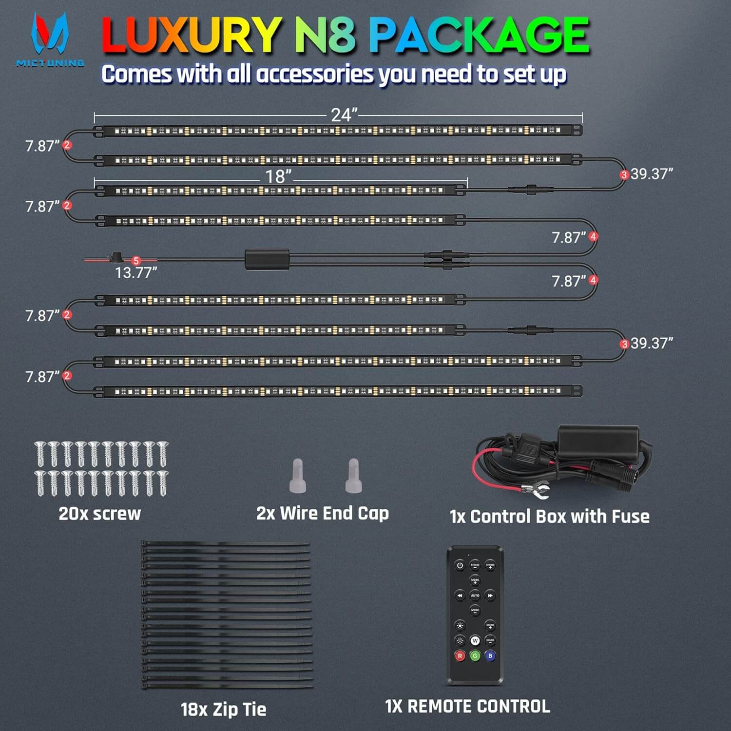 N8 RGBW/RGB+IC Car Underglow Light Kit Bundle with Bluetooth 8/12 Gang RGB Switch Panel P1s