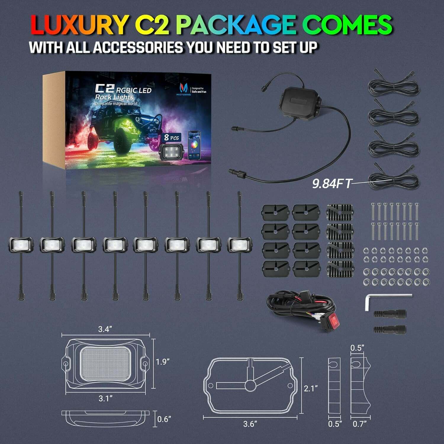 Wireless RGB Switch Panel P1s-AC Bundle with C2 RGB+IC LED Rock Lights Kit