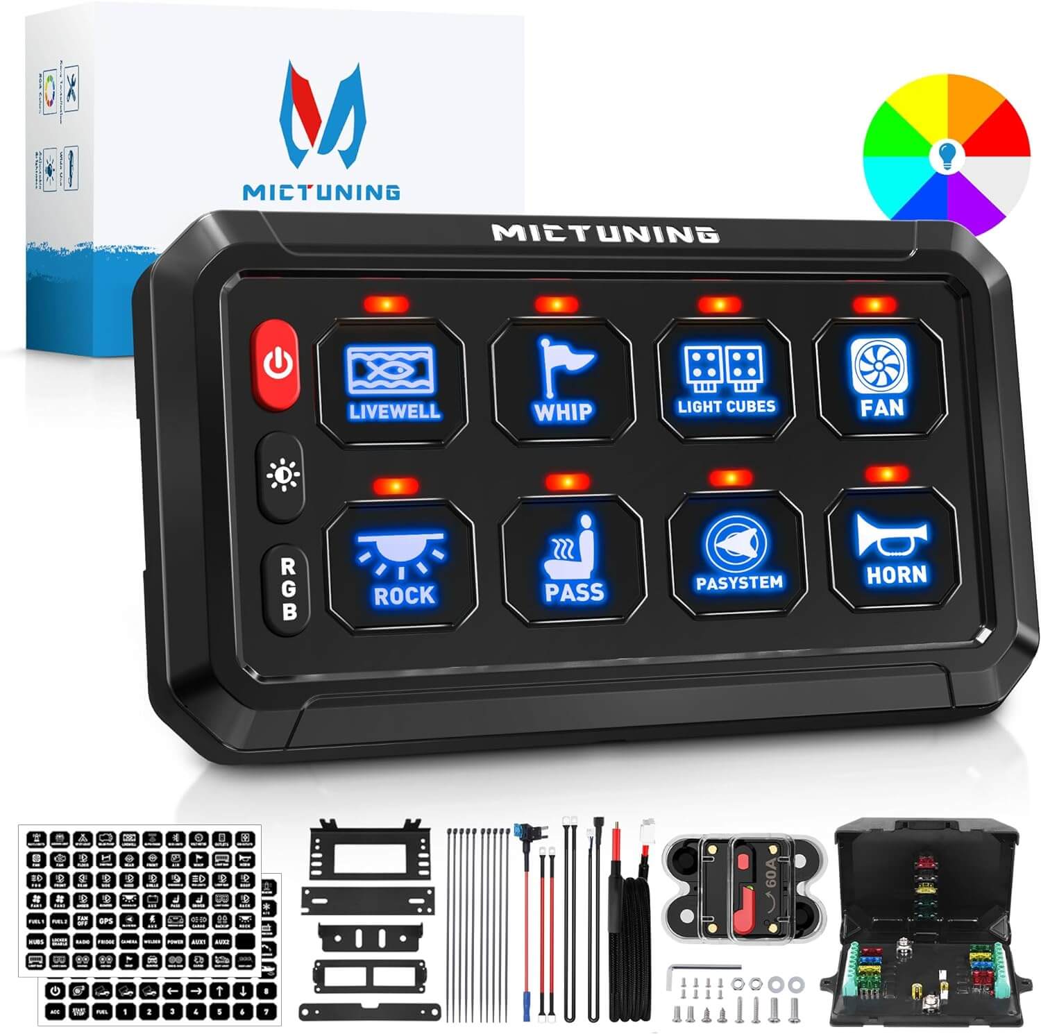 P1s RGB 6/8/12 Gang 5" Switch Panel, High Power 5-Level Brightness, Multifunction Touch Toggle Switch