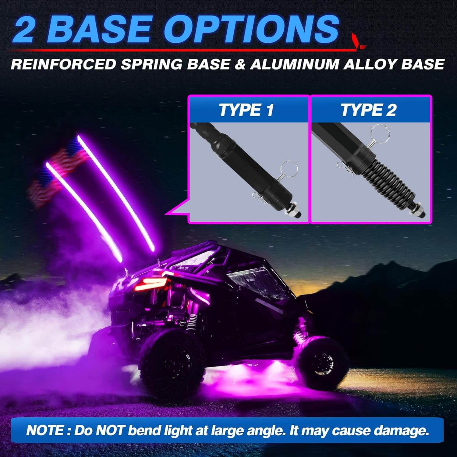 N8 RGB+IC LED Car Underglow Light Kit Bundle with W1 LED Whip Lights Kit