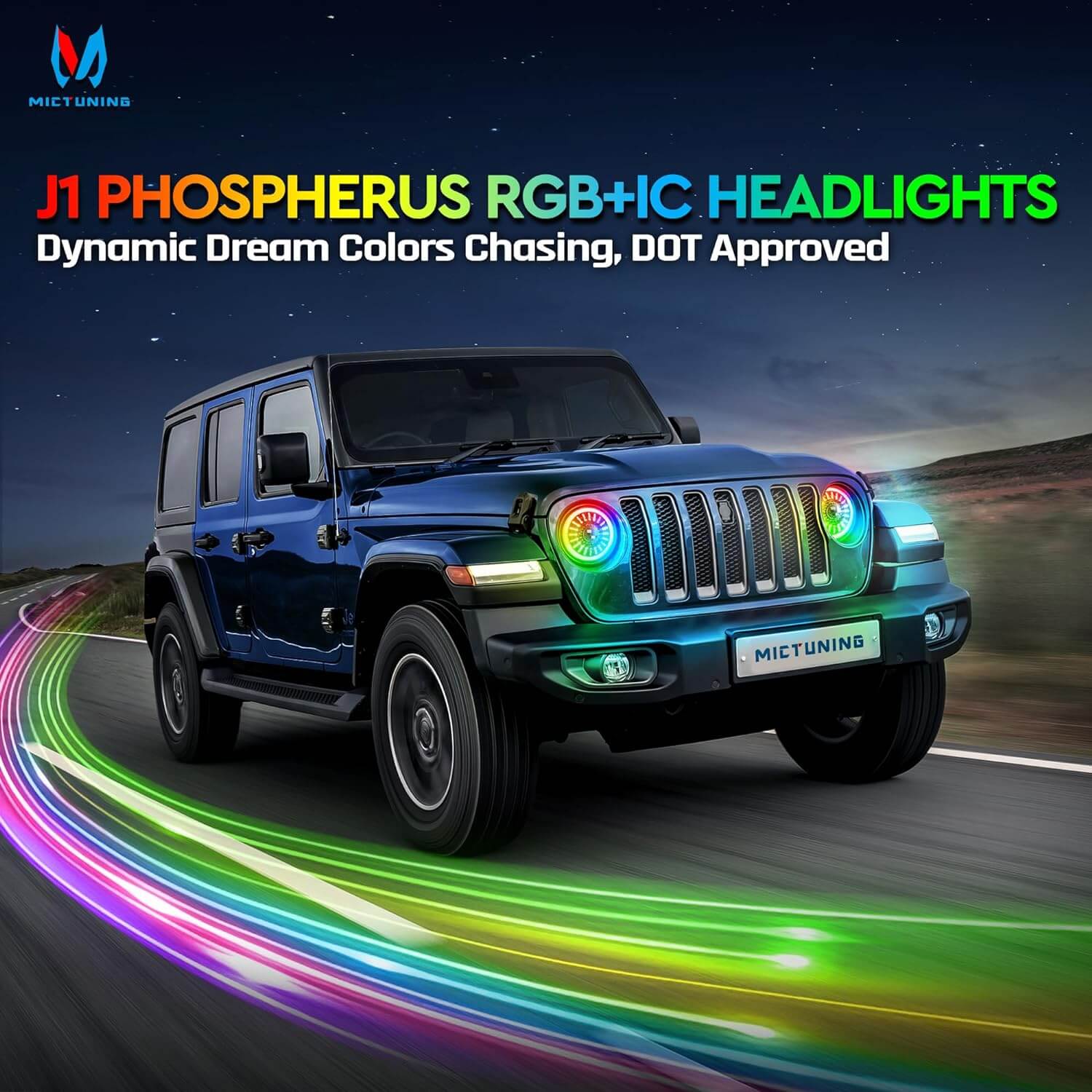 J1 RGB+IC 7″ Anti-glare LED Headlights 2pcs Bundle with P1s Bluetooth RGB Switch Panel