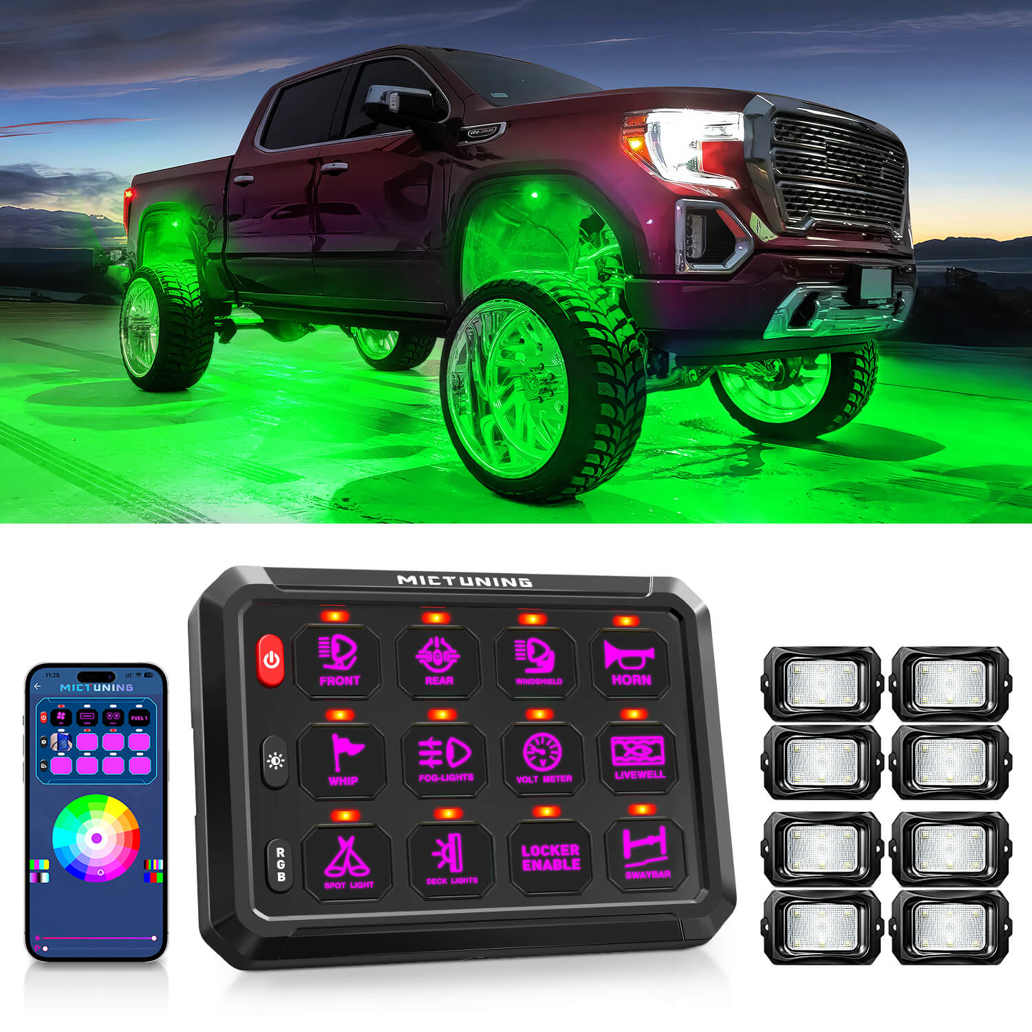 P1s Bluetooth RGB Switch Panel Bundle with C2 RGBW LED Rock Lights Kit