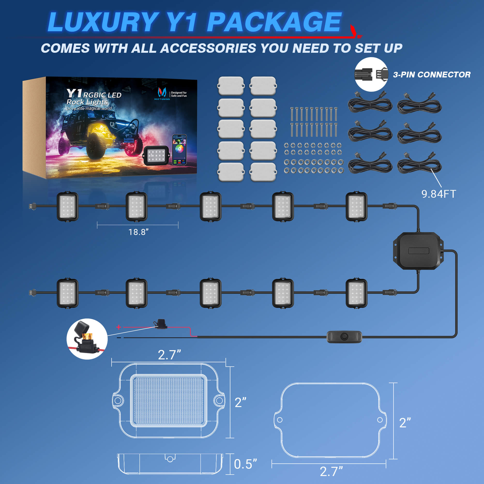 Y1 RGB+IC Dream Color LED Rock Lights Kit, 8-24 Pods Underglow Lights for Trucks with Chasing Effect