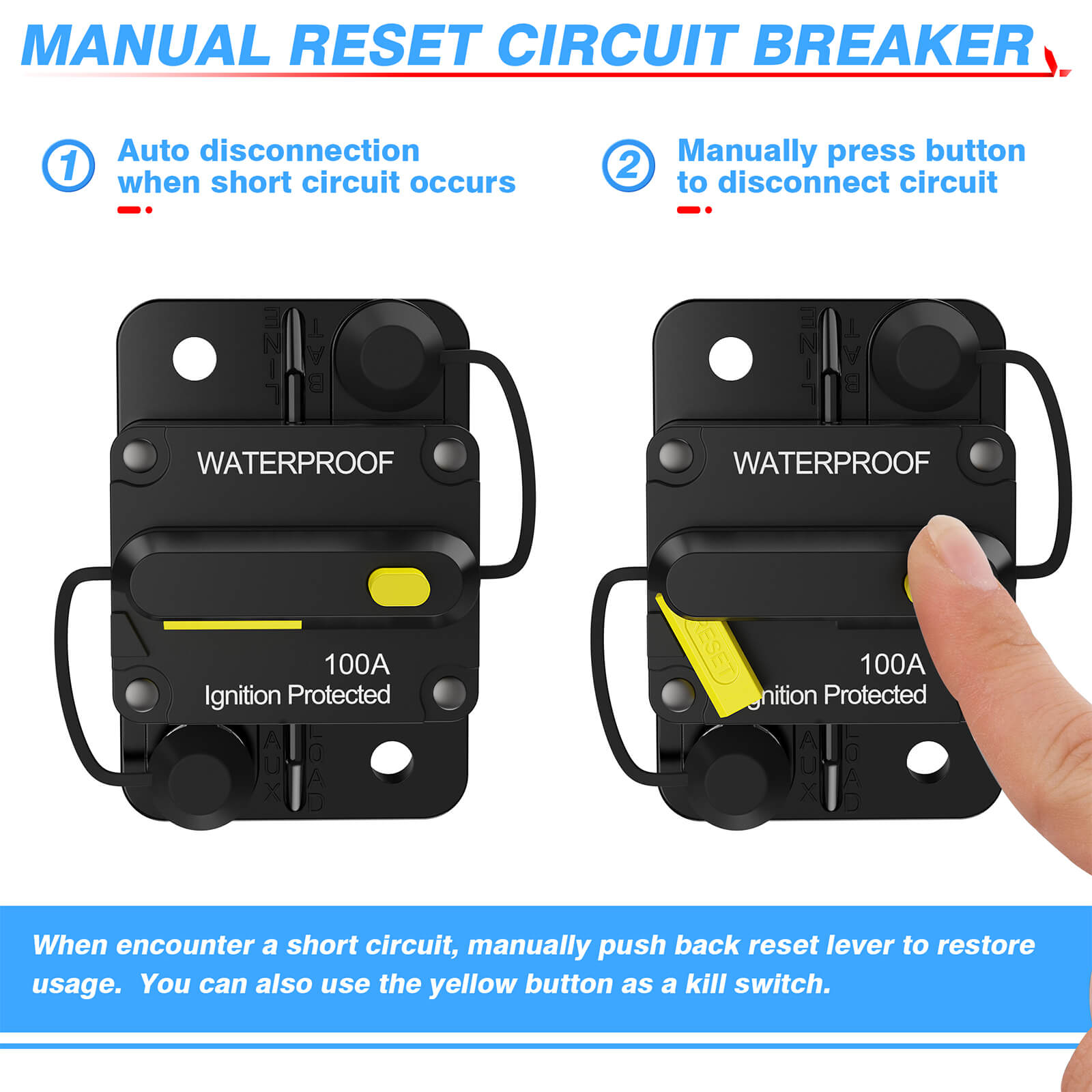 60/80/100/200 Amp Circuit Breaker with Manual Reset Switch, Waterproof Protective Cover