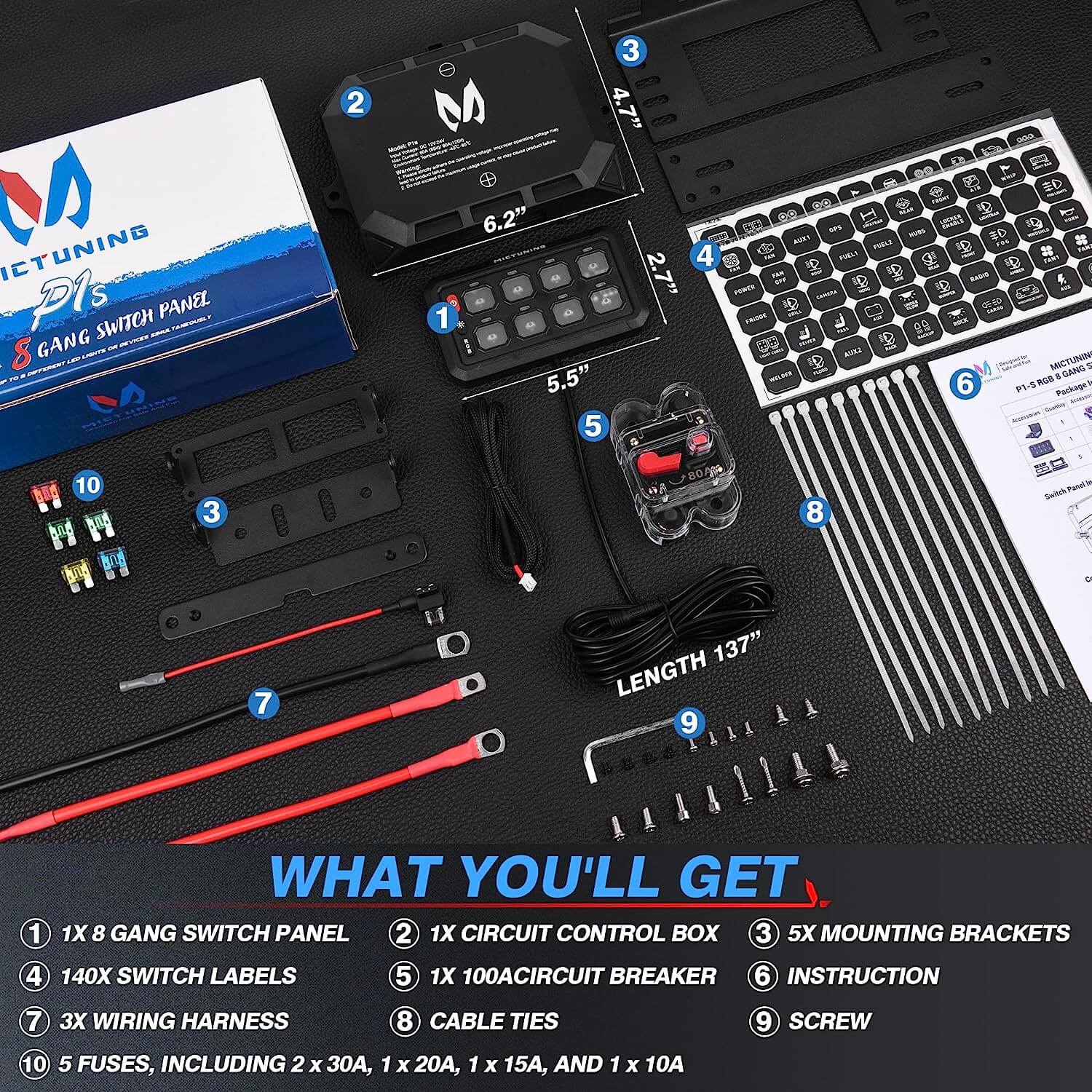 P1s RGB 8/12 Gang Switch Panel with C3 8/12 Pods RGBW LED Rock Lights