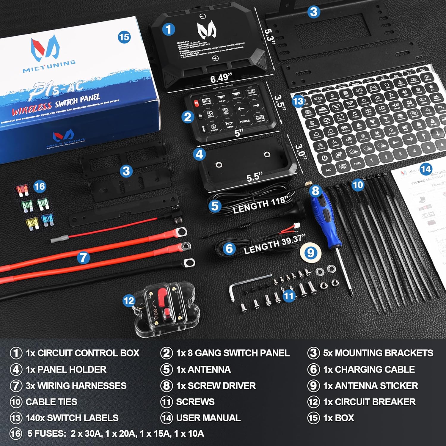 MICTUNING P1s Wireless 8/12 Gang Switch Panel | App Control 8/12 Gang Switch Panel