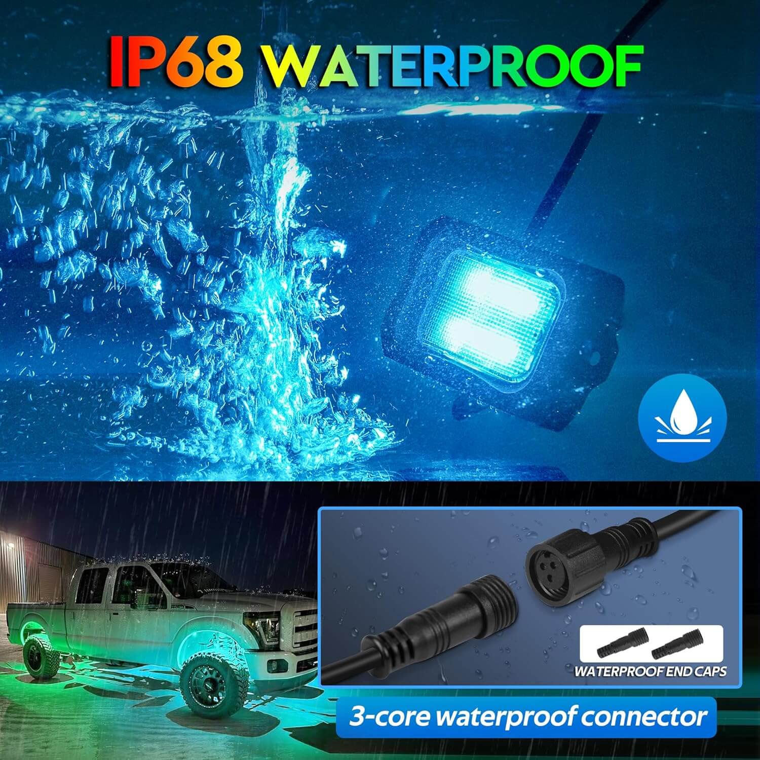 N8 RGB+IC LED Car Underglow Light Kit Bundle with C2 RGB+IC LED Rock Lights Kit 8-16 Pods