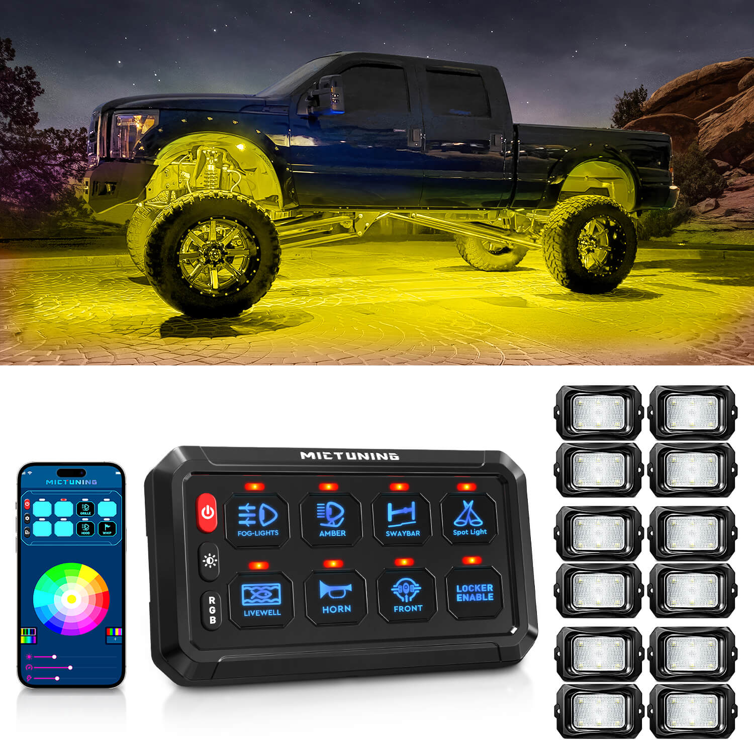 P1s Bluetooth RGB Switch Panel Bundle with C2 RGBW LED Rock Lights Kit