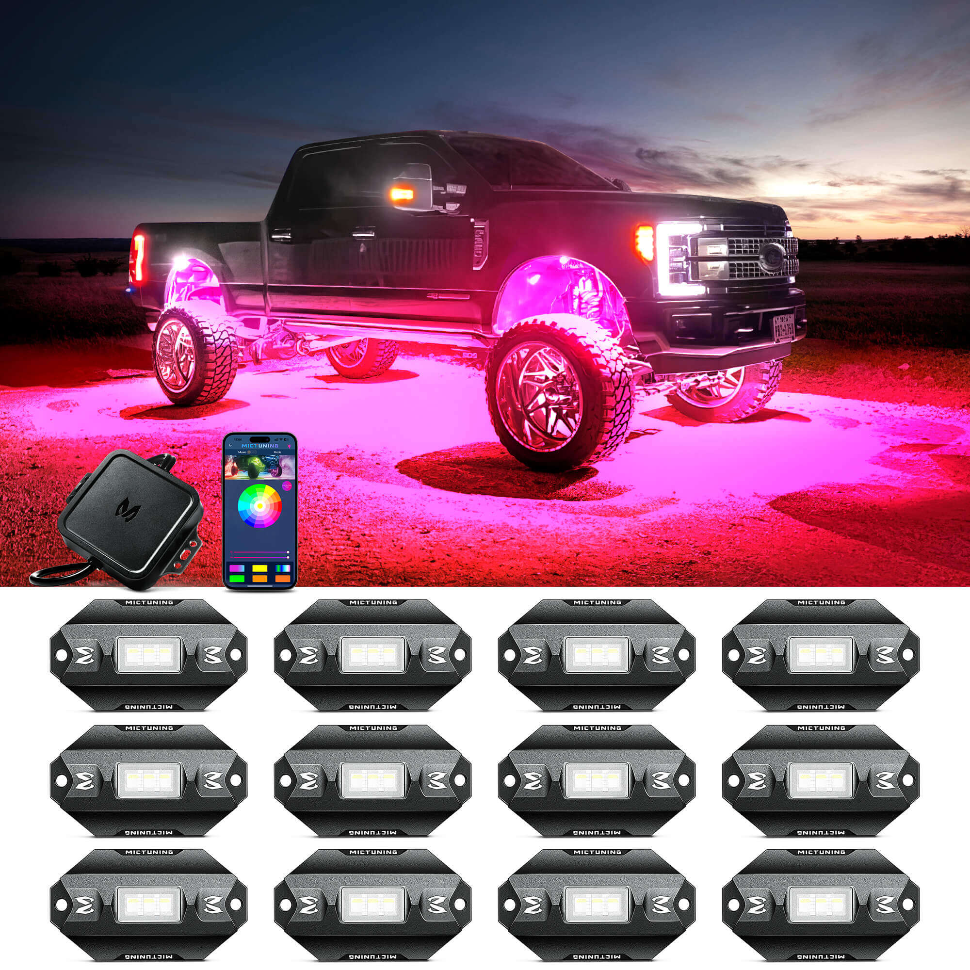 C1 RGBW LED Rock Lights 4-12 Pods Multicolor Underglow Neon Offroad Light Kit