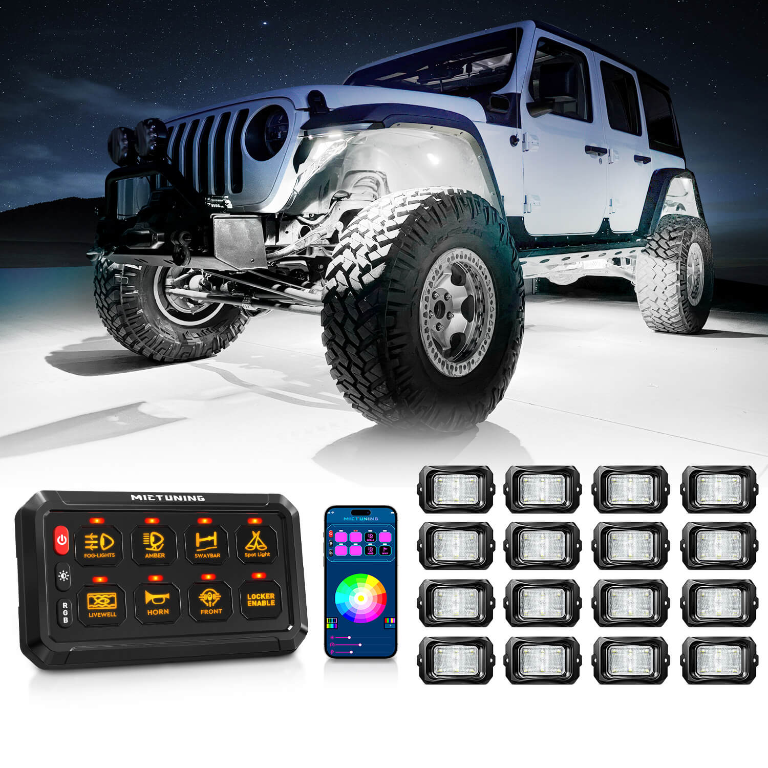 P1s Bluetooth RGB Switch Panel Bundle with C2 RGBW LED Rock Lights Kit