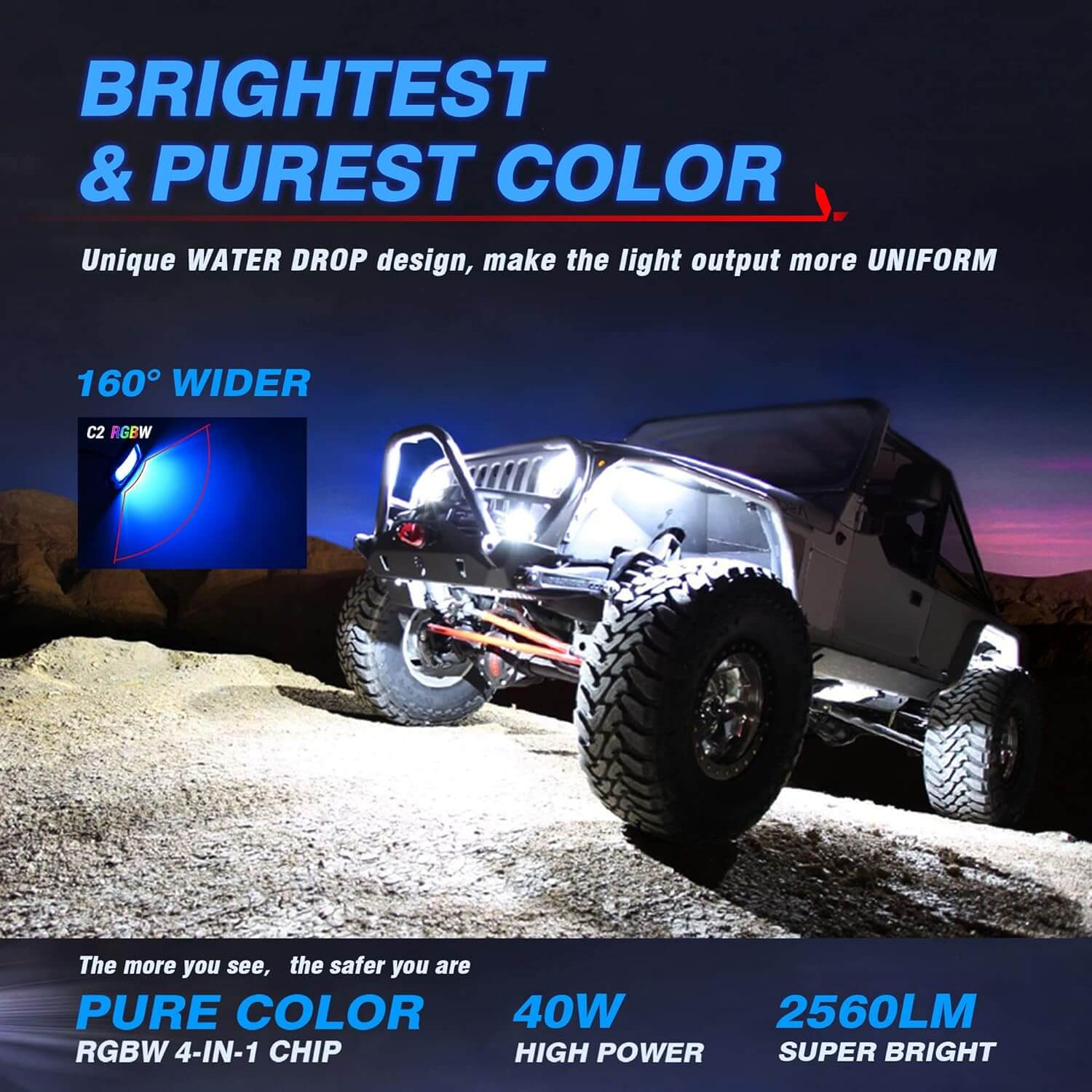 N8 RGBW LED Car Underglow Light Kit Bundle with C2 RGBW LED Rock Lights