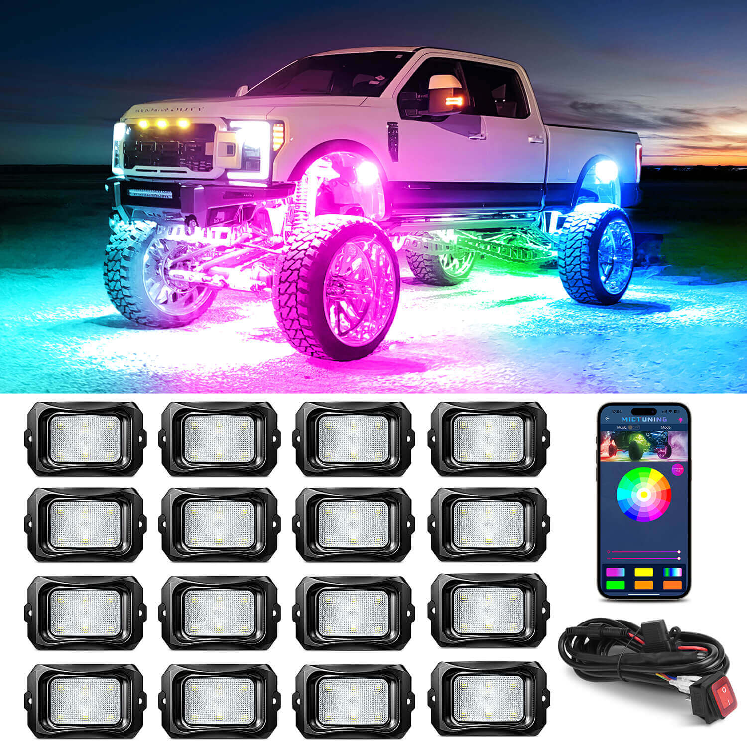 C2 Max RGB+IC Chasing Color Rock Lights Kit, 2-24 Pods, IP68 Waterproof