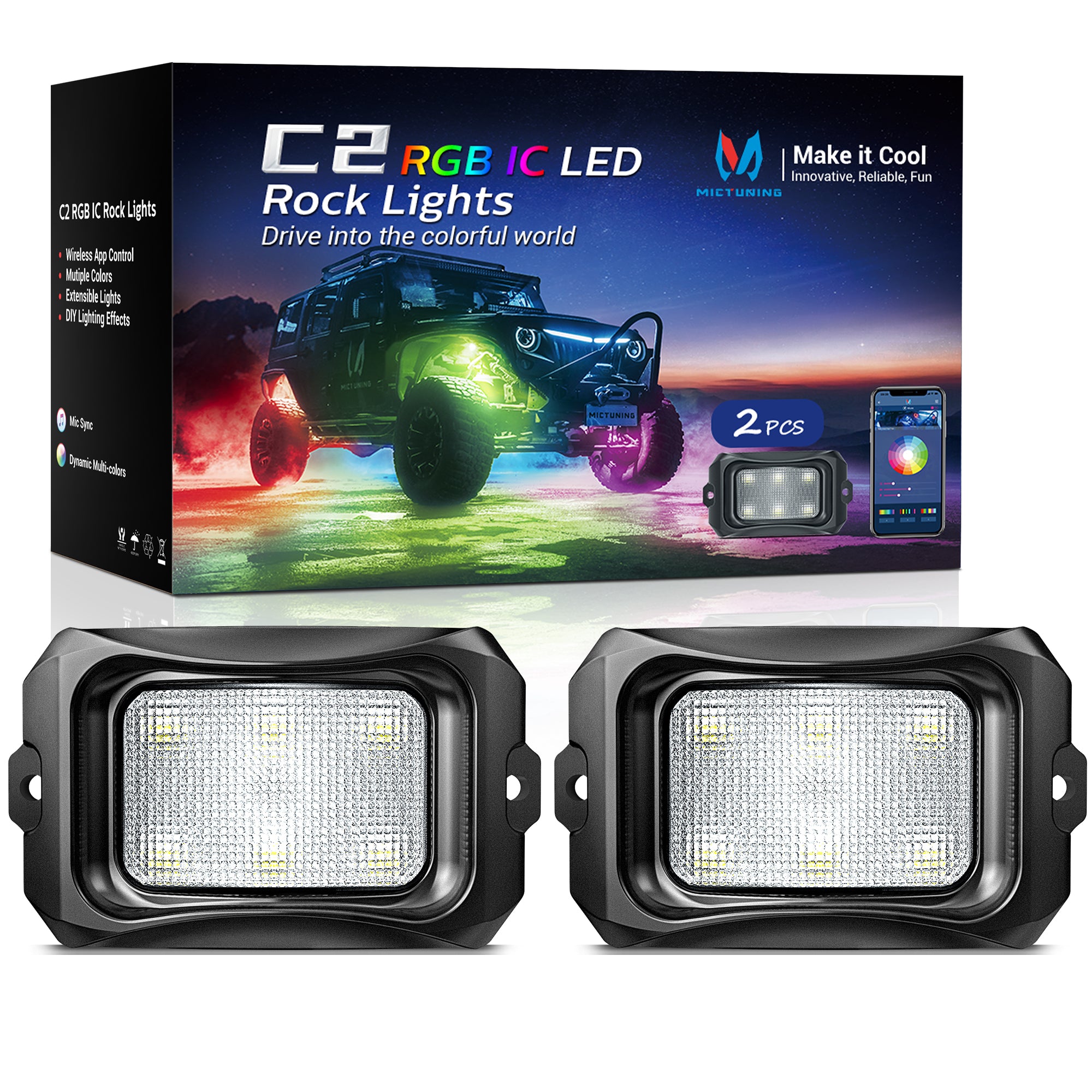 C2 Max RGB+IC Chasing Color Rock Lights Kit, 2-24 Pods, IP68 Waterproof