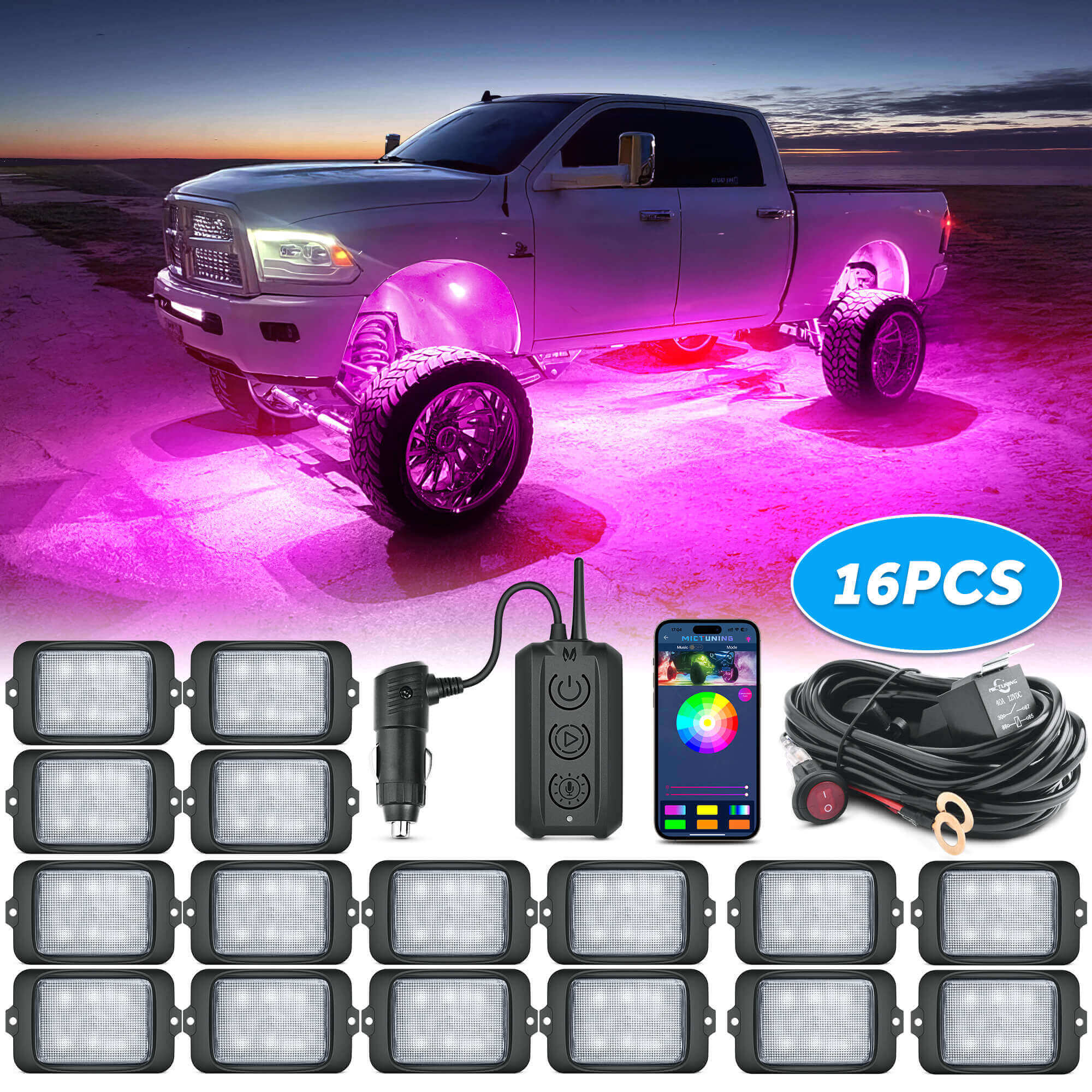 C3 Extensible RGBW LED Rock Lights - 4-32 Pods Wireless Control Multi-Color Neon Underglow Lights