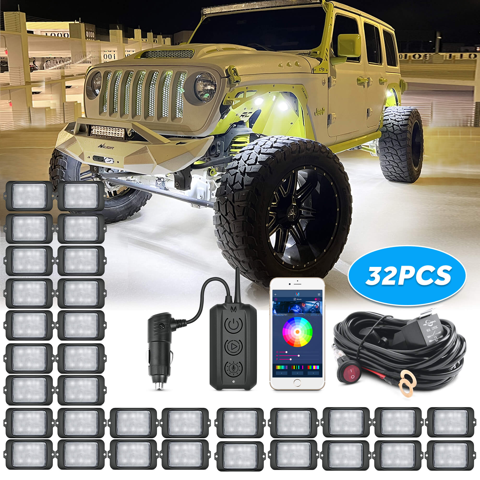 C3 Extensible RGBW LED Rock Lights - 4-32 Pods Wireless Control Multi-Color Neon Underglow Lights