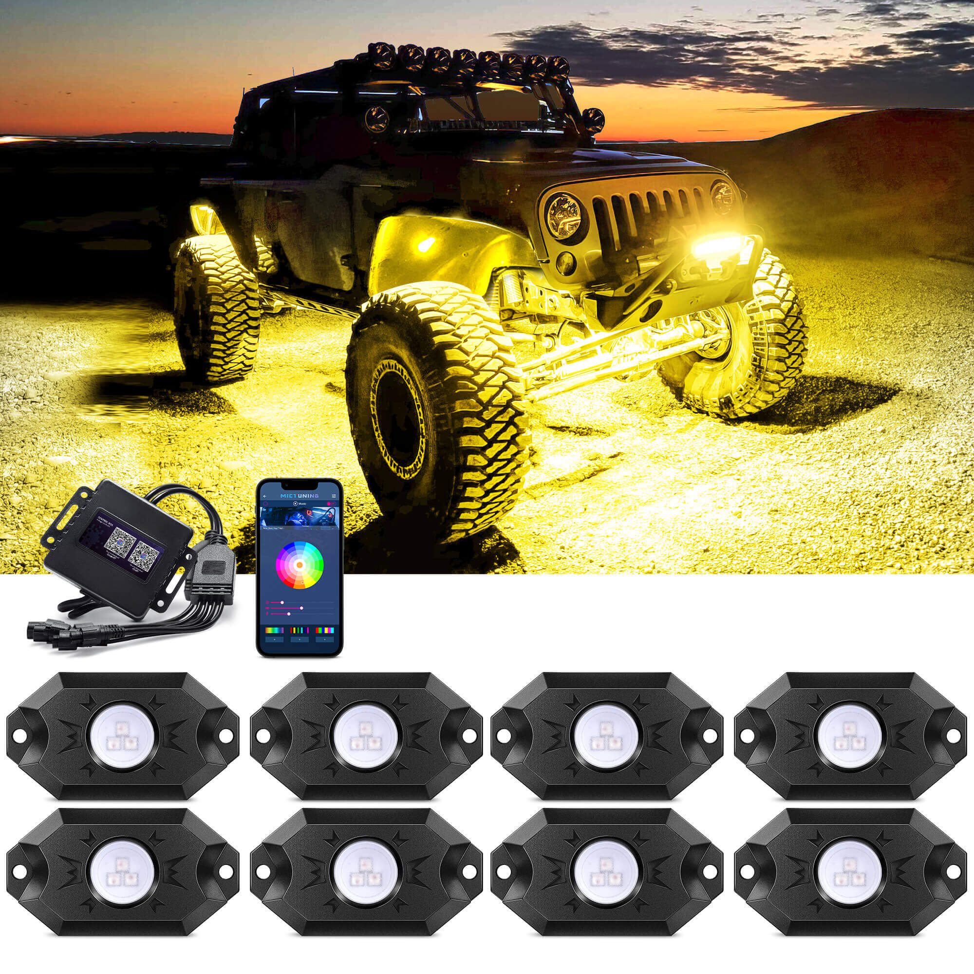 2024 Upgraded CM RGB LED Rock Lights Kits 4-12 Pods, 2nd-Gen RGB LED Rock Lights