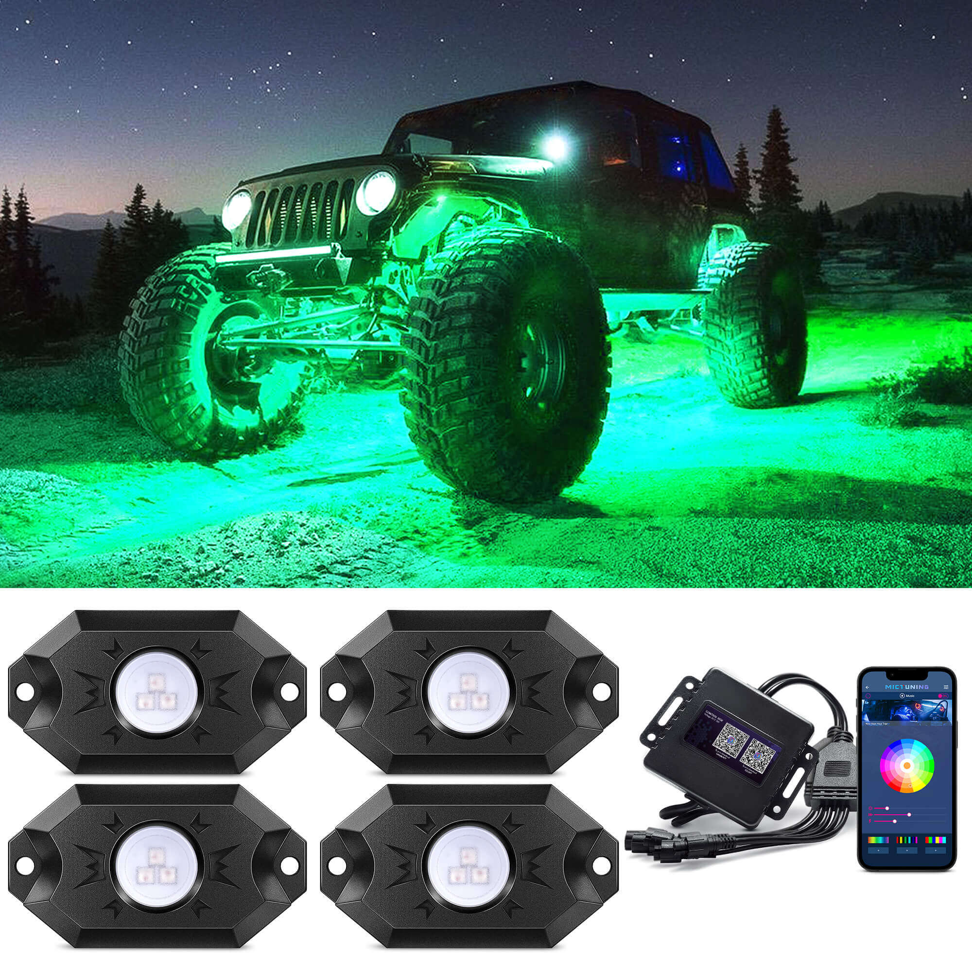 2024 Upgraded CM RGB LED Rock Lights Kits 4-12 Pods, 2nd-Gen RGB LED Rock Lights