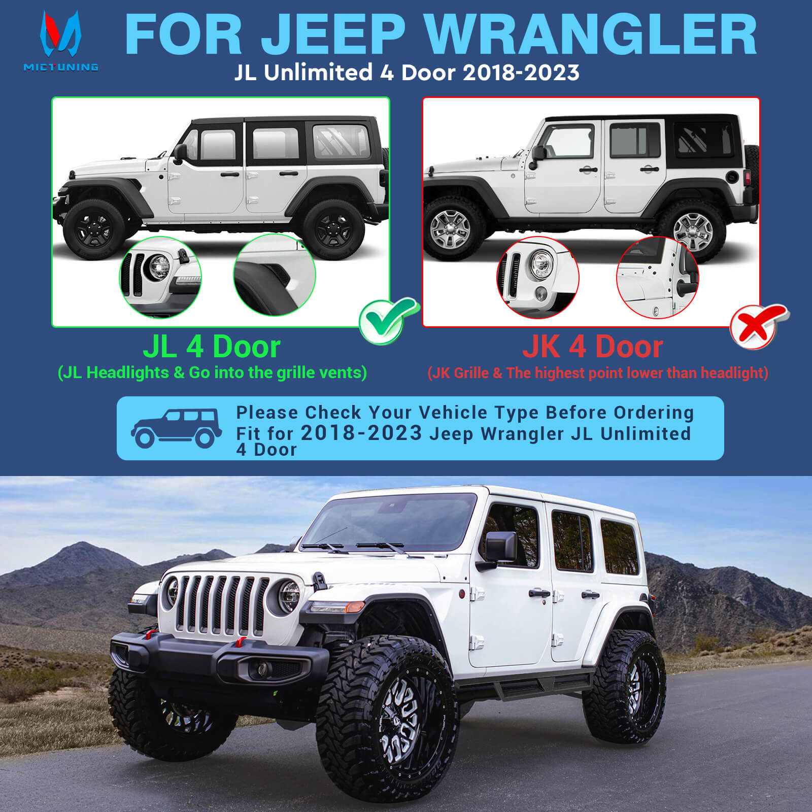 2018-2023 Jeep Wrangler JL Unlimited 4 Door Side Running Boards, Heavy-Duty Side Steps