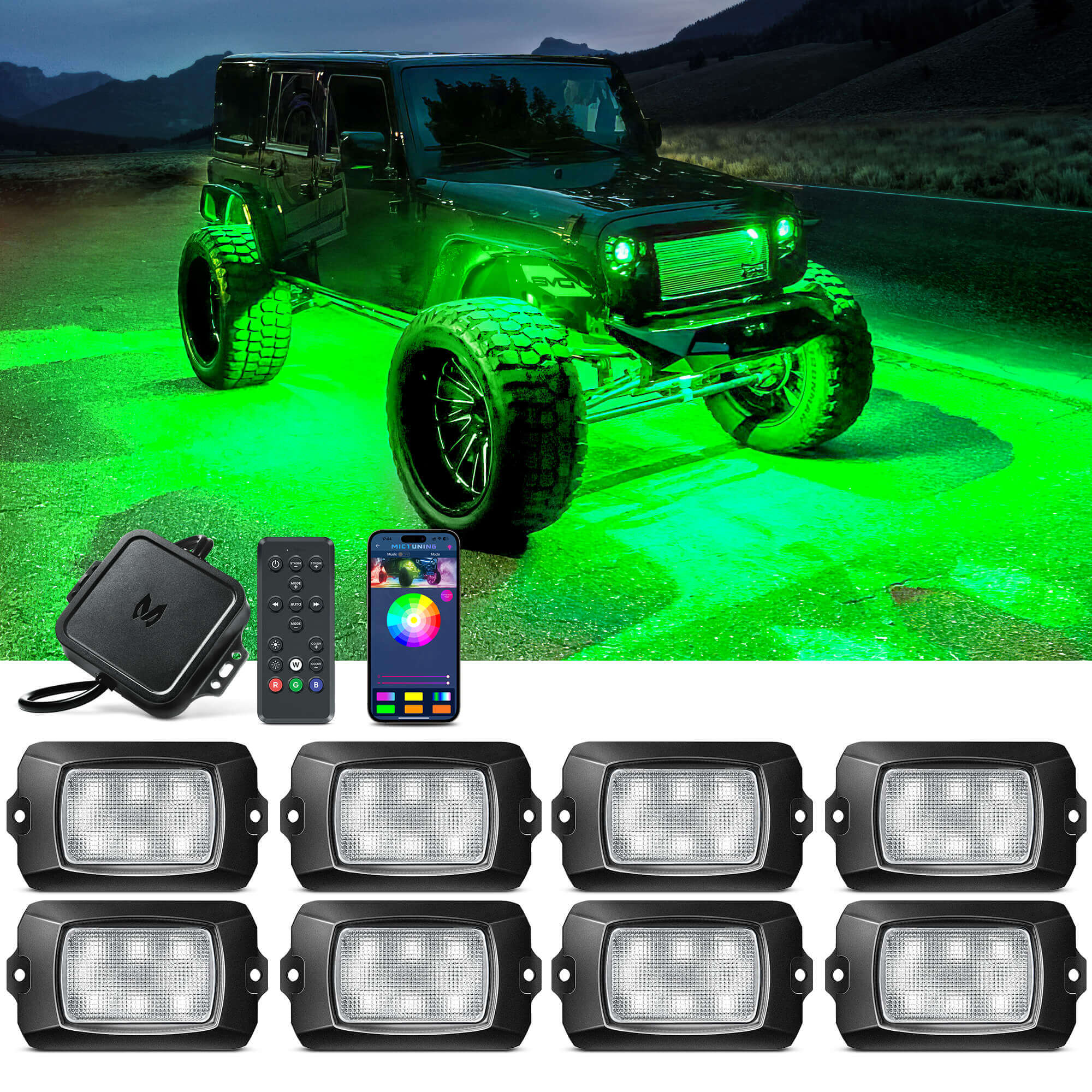 Q1 RGBW LED Rock Lights - 8 Pods Multicolor Neon LED Light Kit