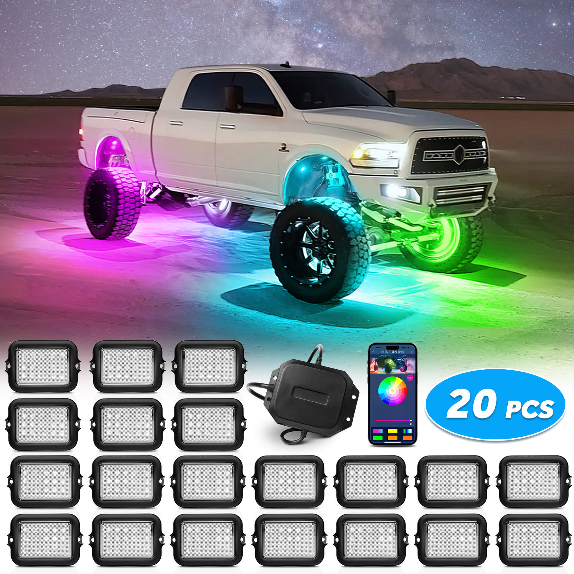 Y1 RGB+IC Dream Color LED Rock Lights Kit, 8-24 Pods Underglow Lights for Trucks with Chasing Effect