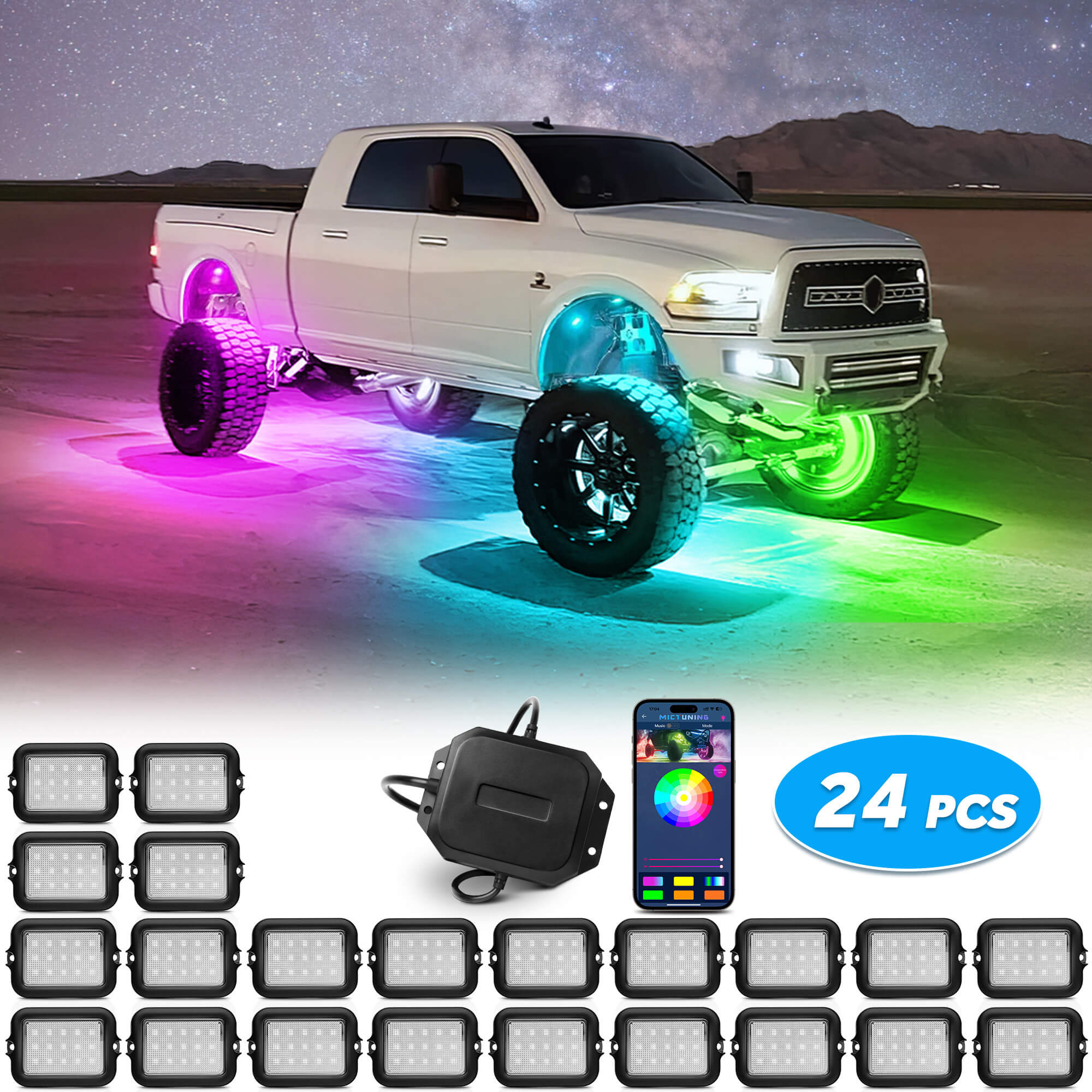 Y1 RGB+IC Dream Color LED Rock Lights Kit, 8-24 Pods Underglow Lights for Trucks with Chasing Effect