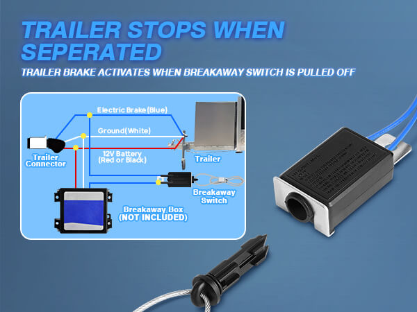 8 FT Black Heavy Duty 7 Way Plug Inline Trailer Cord with 7 Gang Junction Box,12V Breakaway Switch and Plug Holder