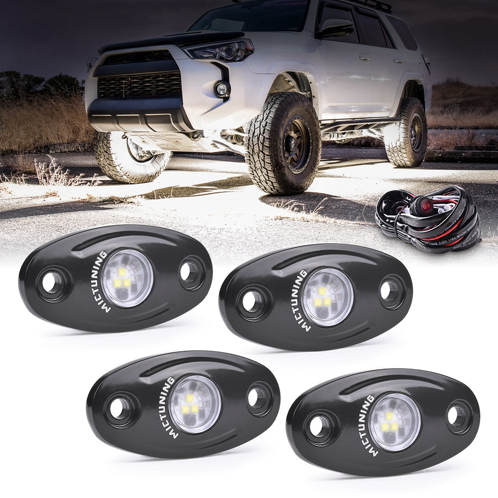 White LED Rock Lights with Wiring Harness 4-8 Pods, Waterproof Underglow Underbody Light Kit