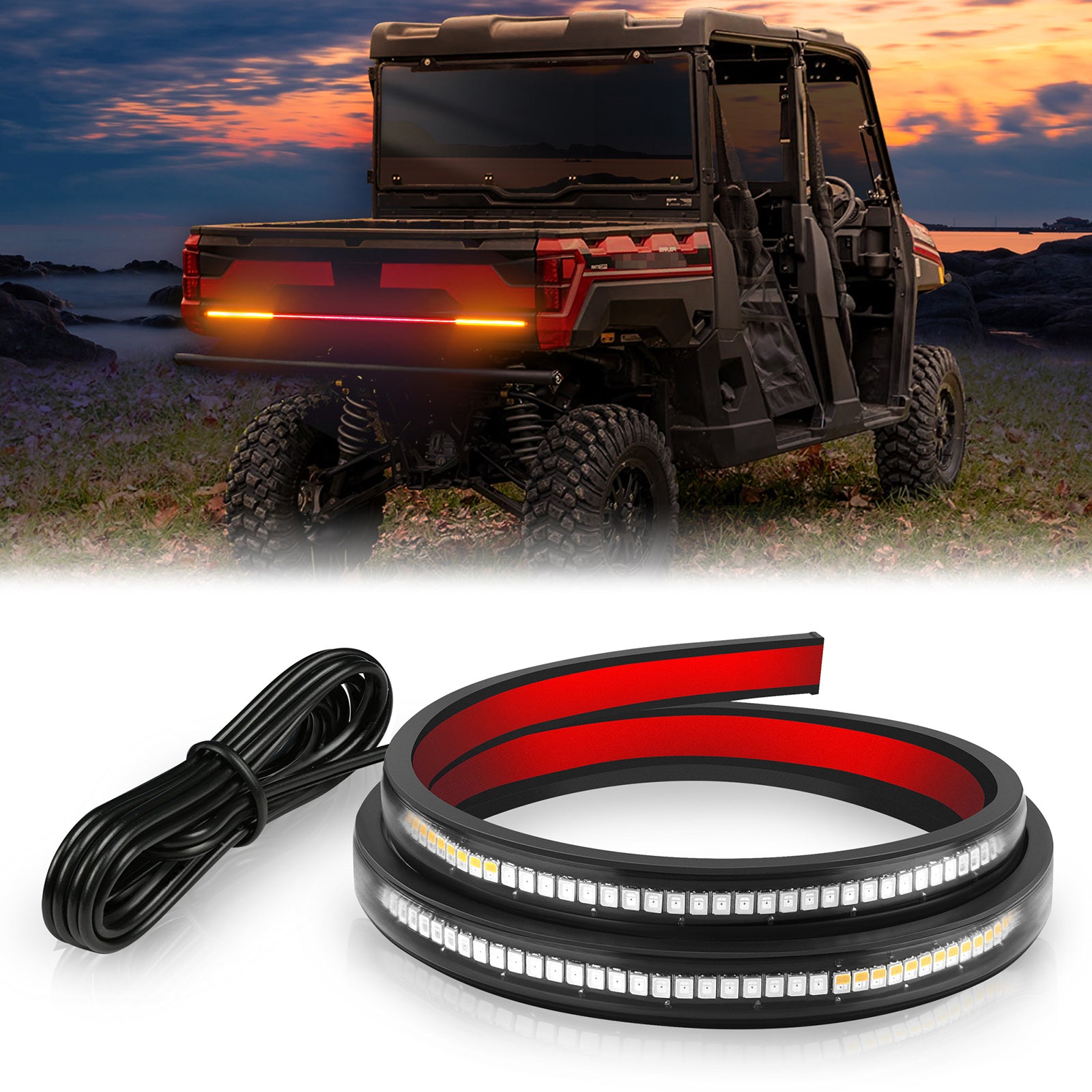 UTV Tail Light Strip Waterproof with Amber Left & Right Turn Signal, Red Brake, Red Running Light for ATV Golf Cart