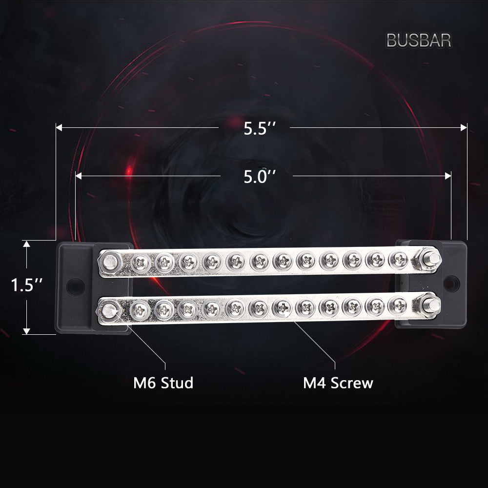 24 Terminal Dual Row 150A Bus Bar & Cover | Ground Distribution Block - Car Boat Marine Power Distribution Terminal Block