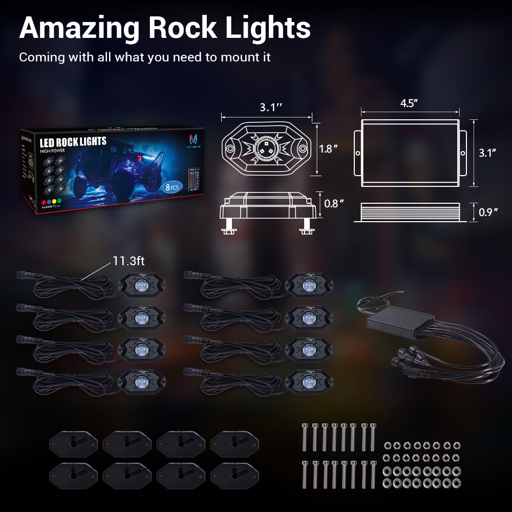 RGB Rock Lights with RF Remote Control Multicolor Neon Underglow LED Lighting Kit