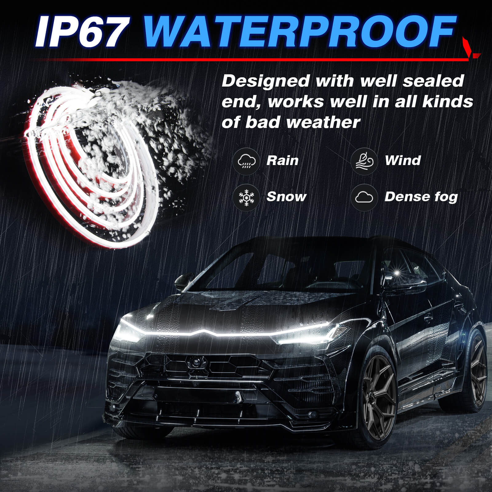 71 Inches Car Hood Light Strip, Flexible Exterior Car LED Strip Lights Waterproof (White) MICTUNING