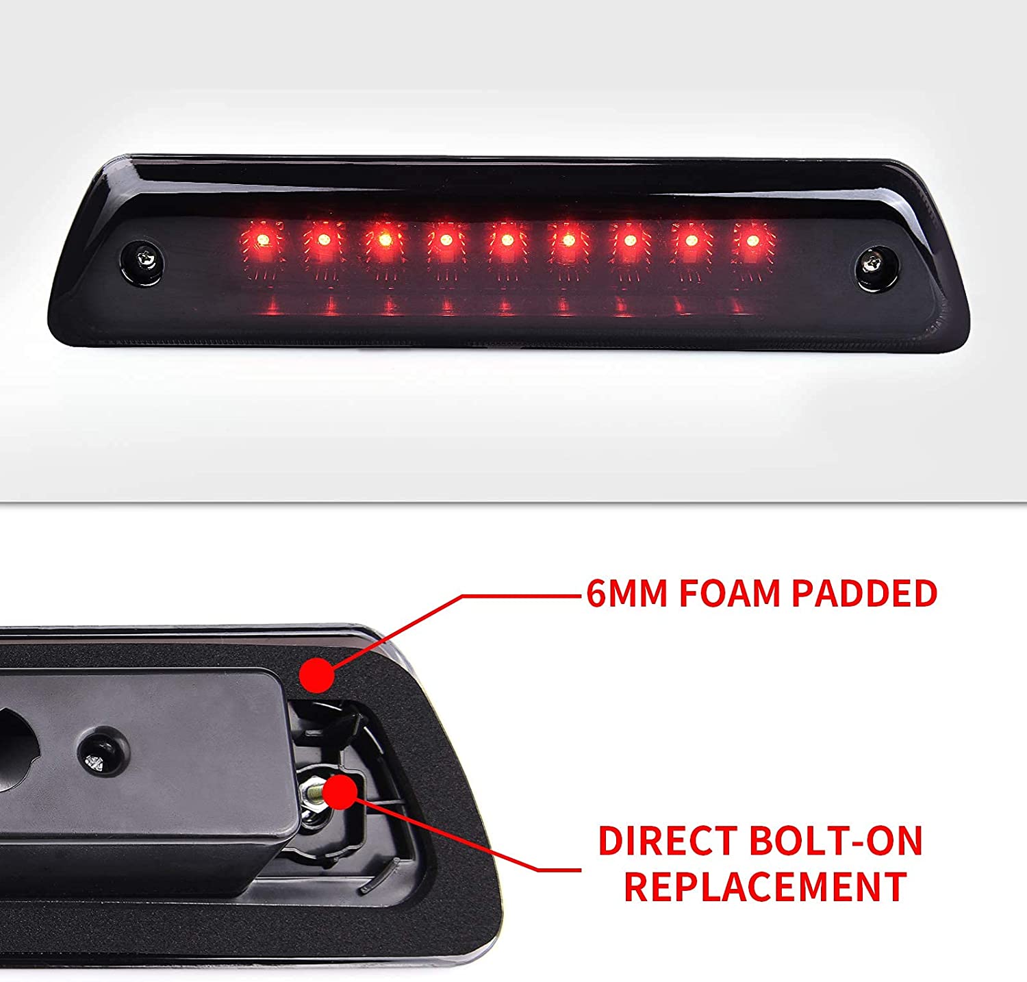 Red/White 3rd LED Brake/Reverse Light High Mount Rear Cab Cargo Lamp Compatible with 2009-2014 F150 -  Somked