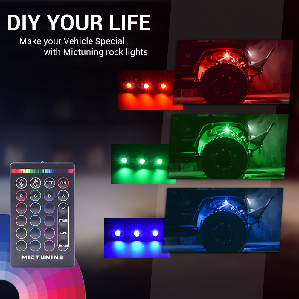 RGB Rock Lights with RF Remote Control Multicolor Neon Underglow LED Lighting Kit