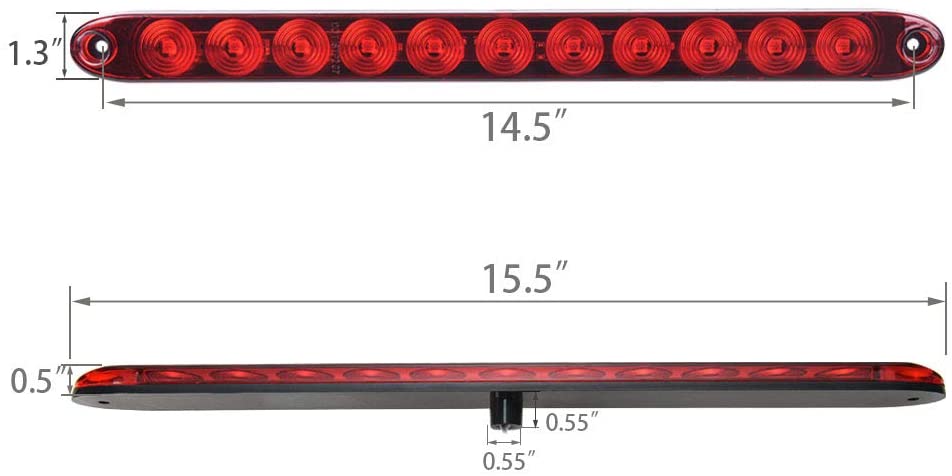 2Pcs 16'' 11x LEDs Red Trailer Marker Light Bar - Waterproof Sealed Park Turn Signal Tail Brake Stop Light for Truck Trailer