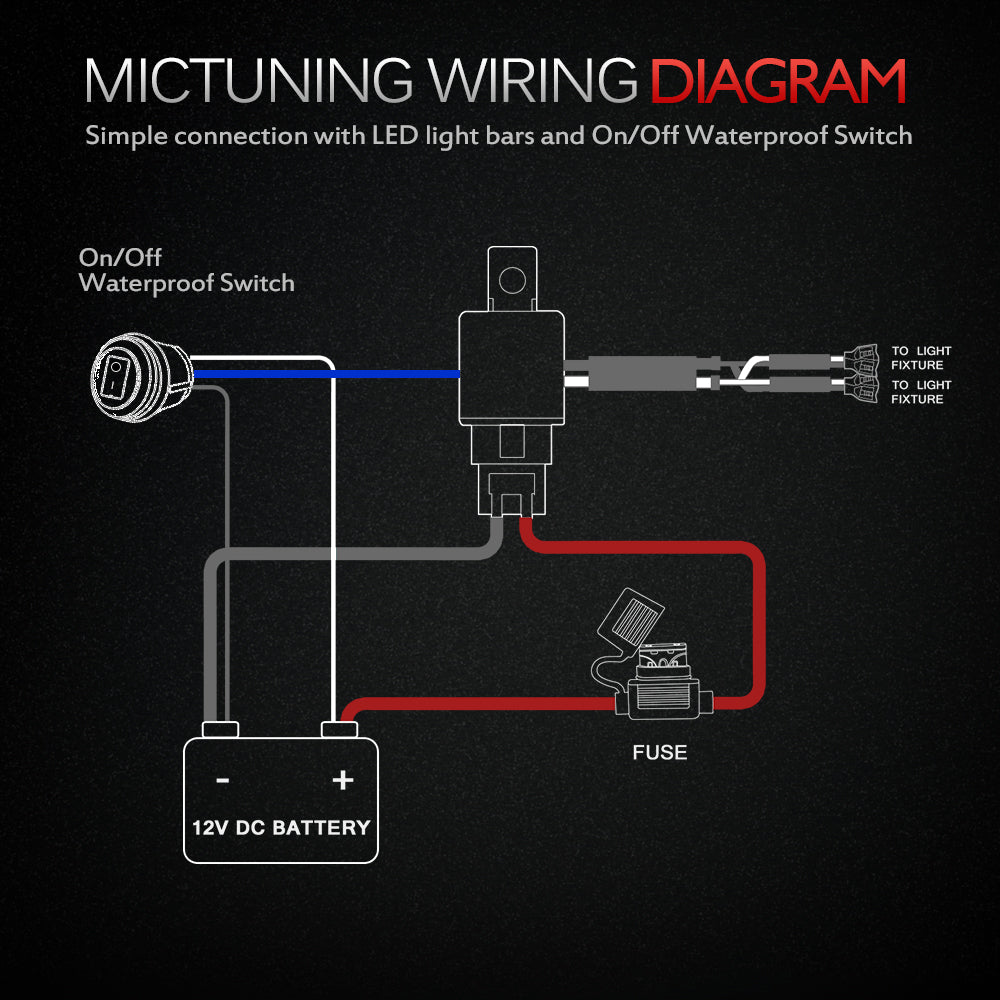 HD+ 12 Gauge LED Light Bar Wiring Harness Kit with 60Amp Relay, 3 Free Fuse, On-off Waterproof Switch Red(2 Lead)